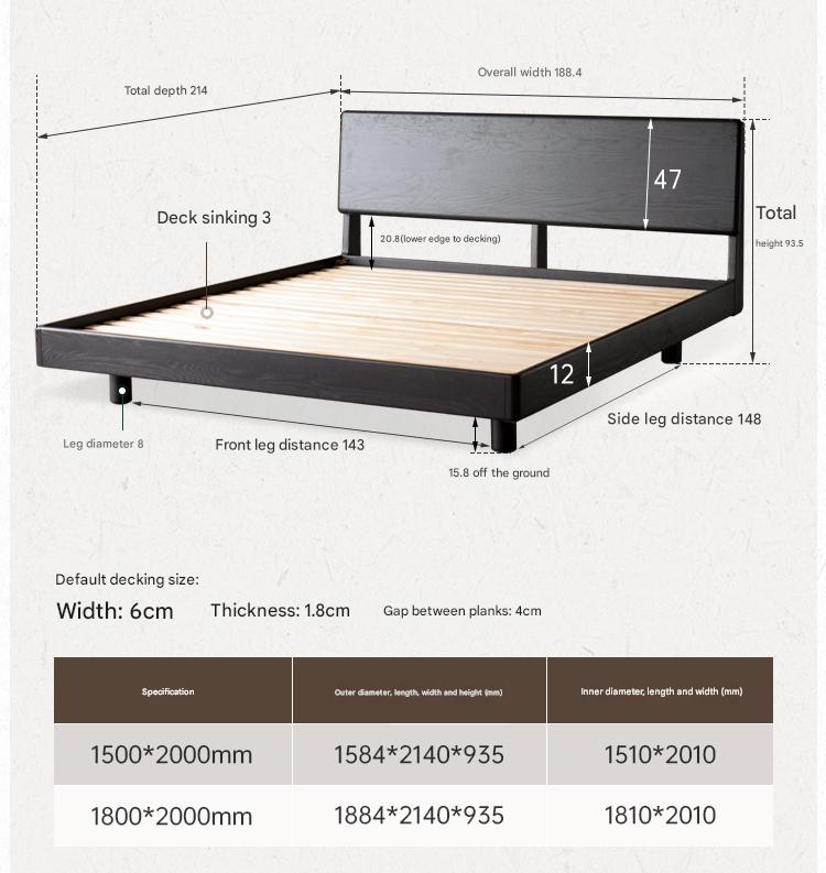 Solid Oak Wood Luminous Floating Bed Frame - Modern Platform Bed with LED Lighting for Bedroom, Guest Room or Dorm