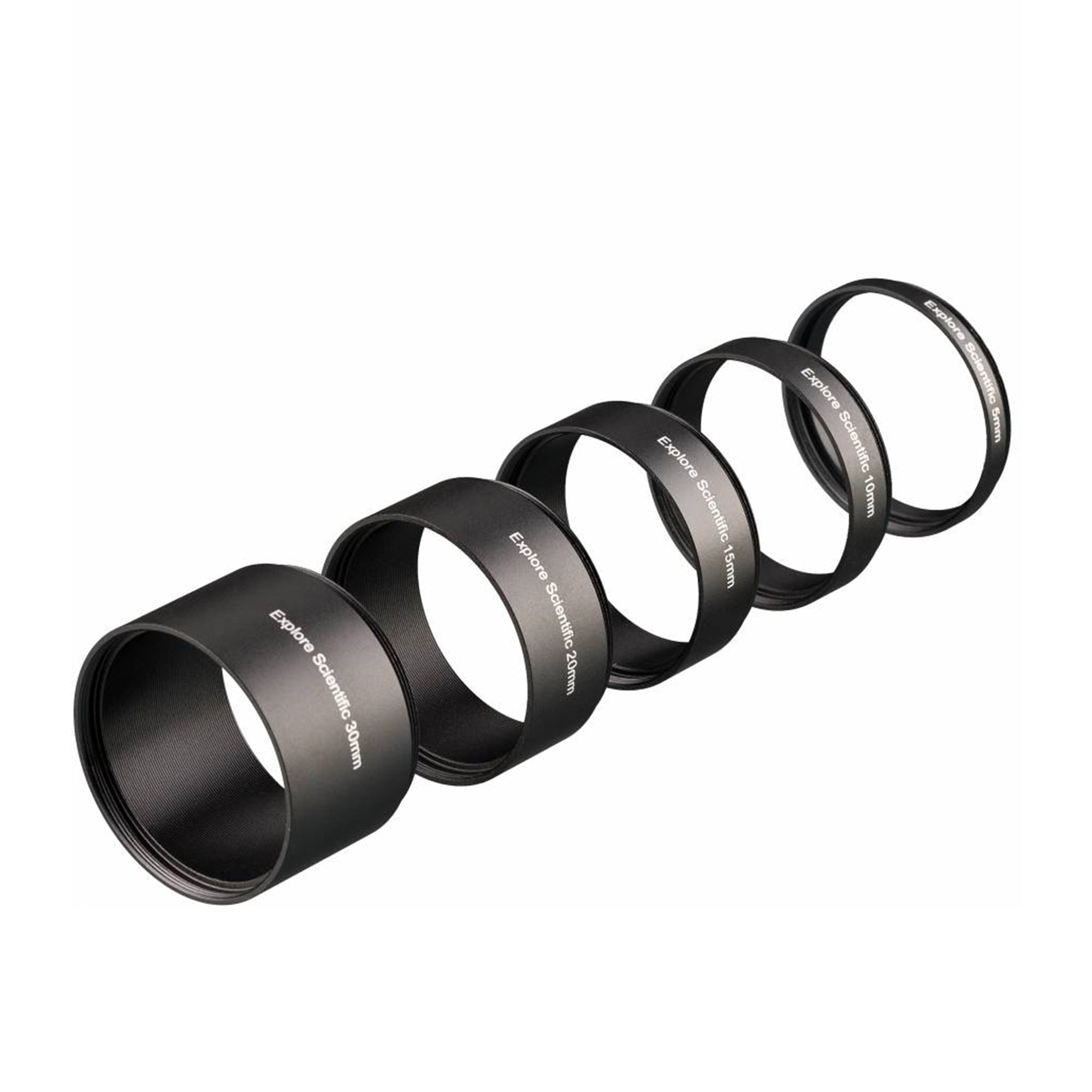 Explore Scientific M48x0.75 Telescope Extension Ring Set - 5 Pieces (5mm, 10mm, 15mm, 20mm, 30mm) for Astronomy & Astrophotography Accessories - Perfect for Telescope Focus Adjustment & Eyepiece Positioning