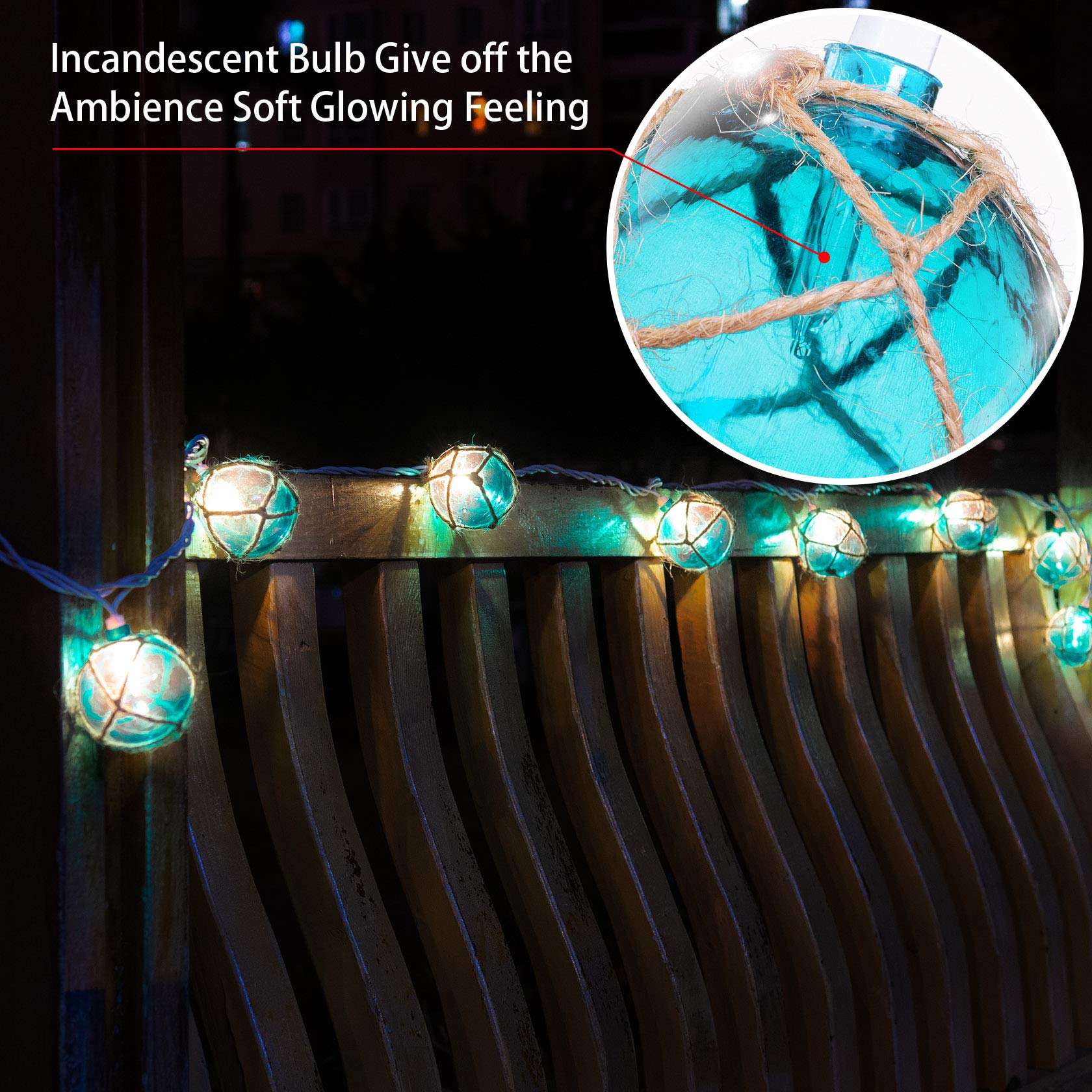 Nautical String Lights - Set of 10 Blue G50 Beach Fairy Lights for Ocean Themed Decor | Waterproof Fishing Lights Perfect for Coastal Room, Patio, Wedding & Outdoor Party Decorations