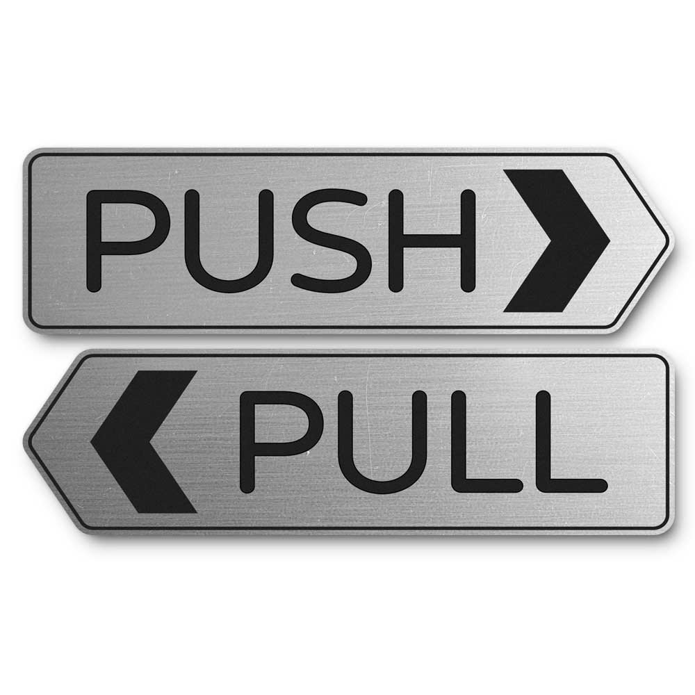 Designer Push Pull Door Sign - Brushed Silver (Small) for Office & Home