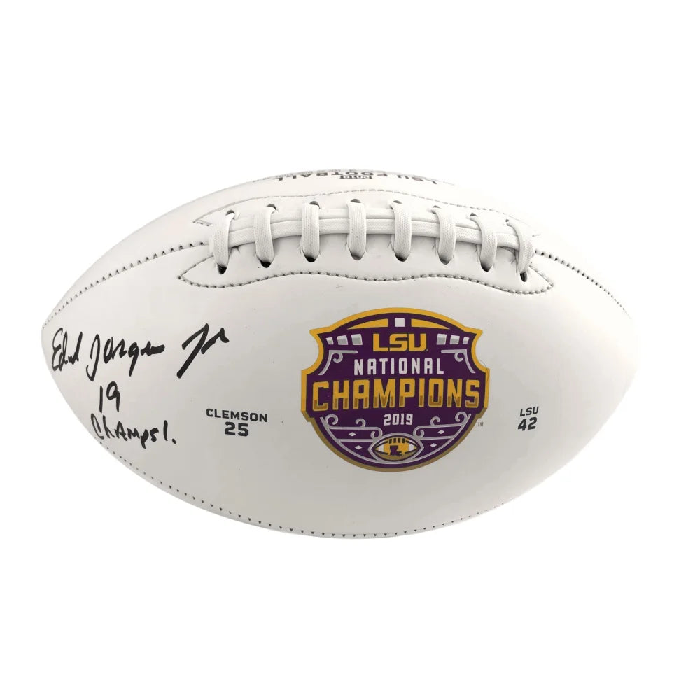 Ed Orgeron Signed LSU White Panel Football - 2019 National Champions Inscribed - JSA COA Authentic Autograph - Perfect for LSU Fans, Collectors & Sports Memorabilia Displays