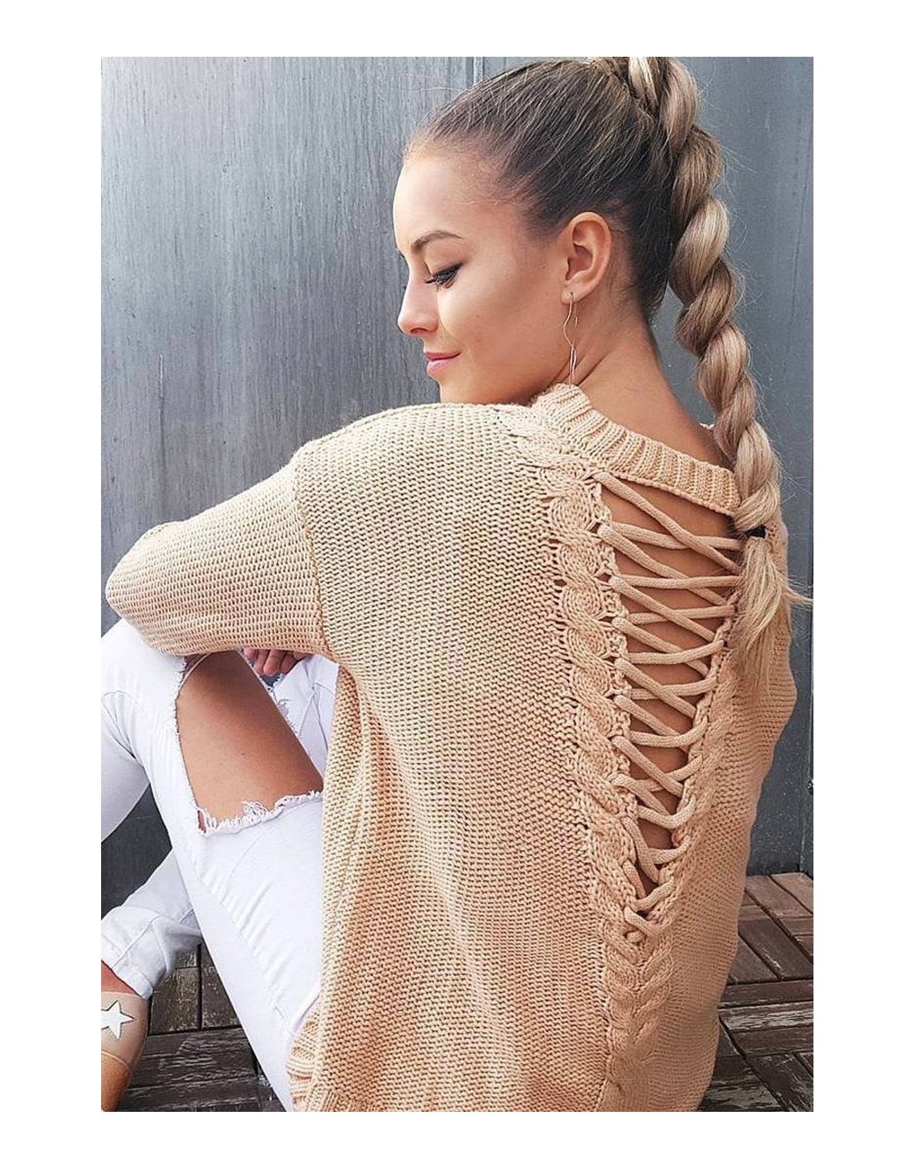 Letuwj Women's Knitted Bandage Back Sweater - Cozy & Stylish Pullover for Fall & Winter Fashion, Casual Outfits, Office Wear & Date Nights