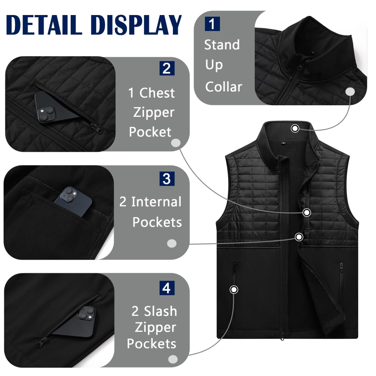 Men's Lightweight Softshell Vest - Windproof Puffer Sleeveless Jacket for Golf, Running & Outdoor Activities | Breathable & Comfortable for Hiking, Cycling & Casual Wear