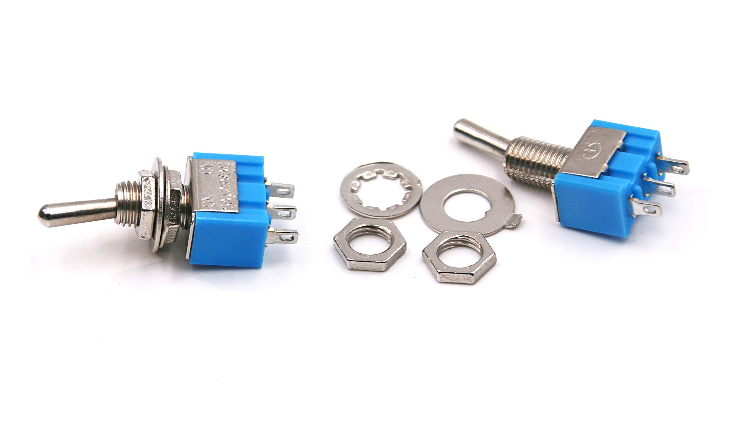 RuoFeng DPDT Toggle Switch AC 125V 6A ON/ON 2 Position Mini Light Blue Electrical Switch (10-Pack) - Perfect for DIY Electronics, Guitar Pedals, and Automotive Applications