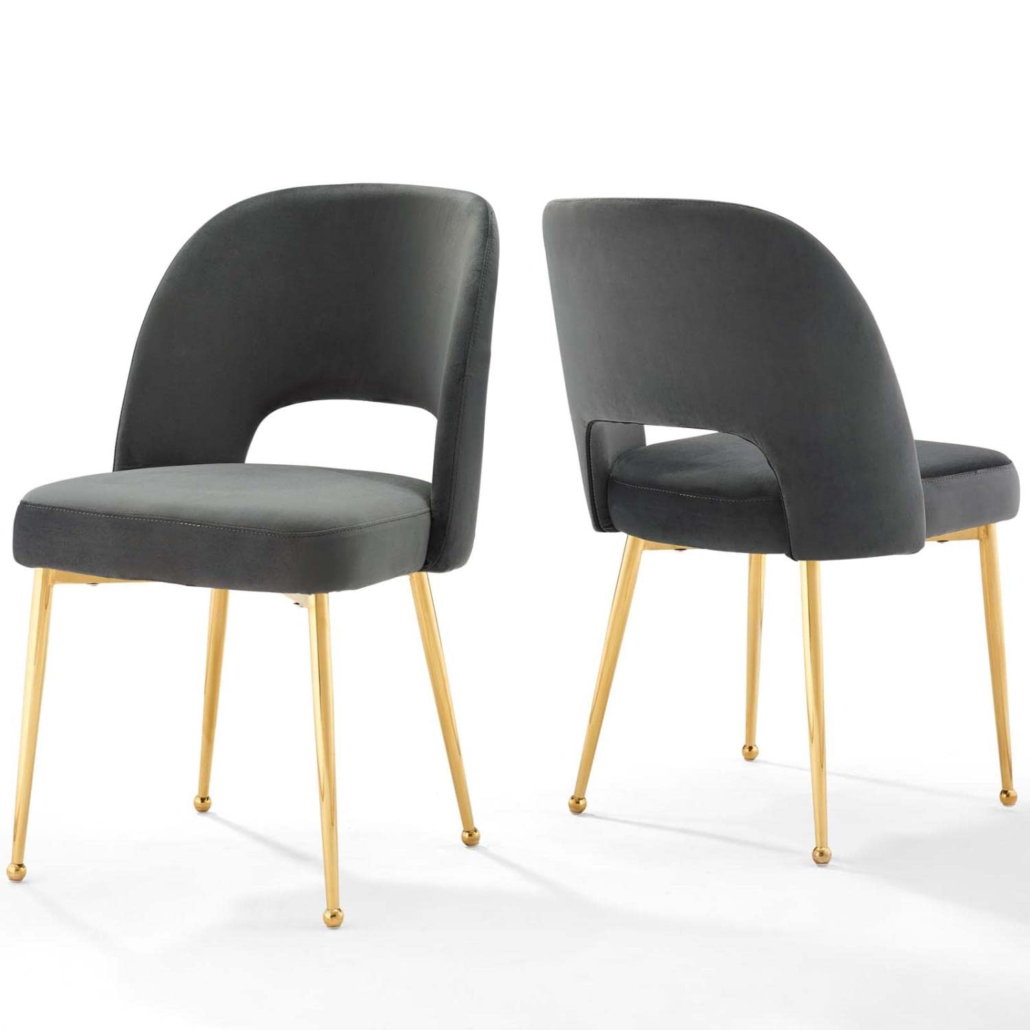 Modway Rouse Dining Room Side Chairs Set of 2 - Modern Charcoal Upholstered Kitchen Chairs with Sturdy Metal Legs for Dining Table, Breakfast Nook, or Office Workspace