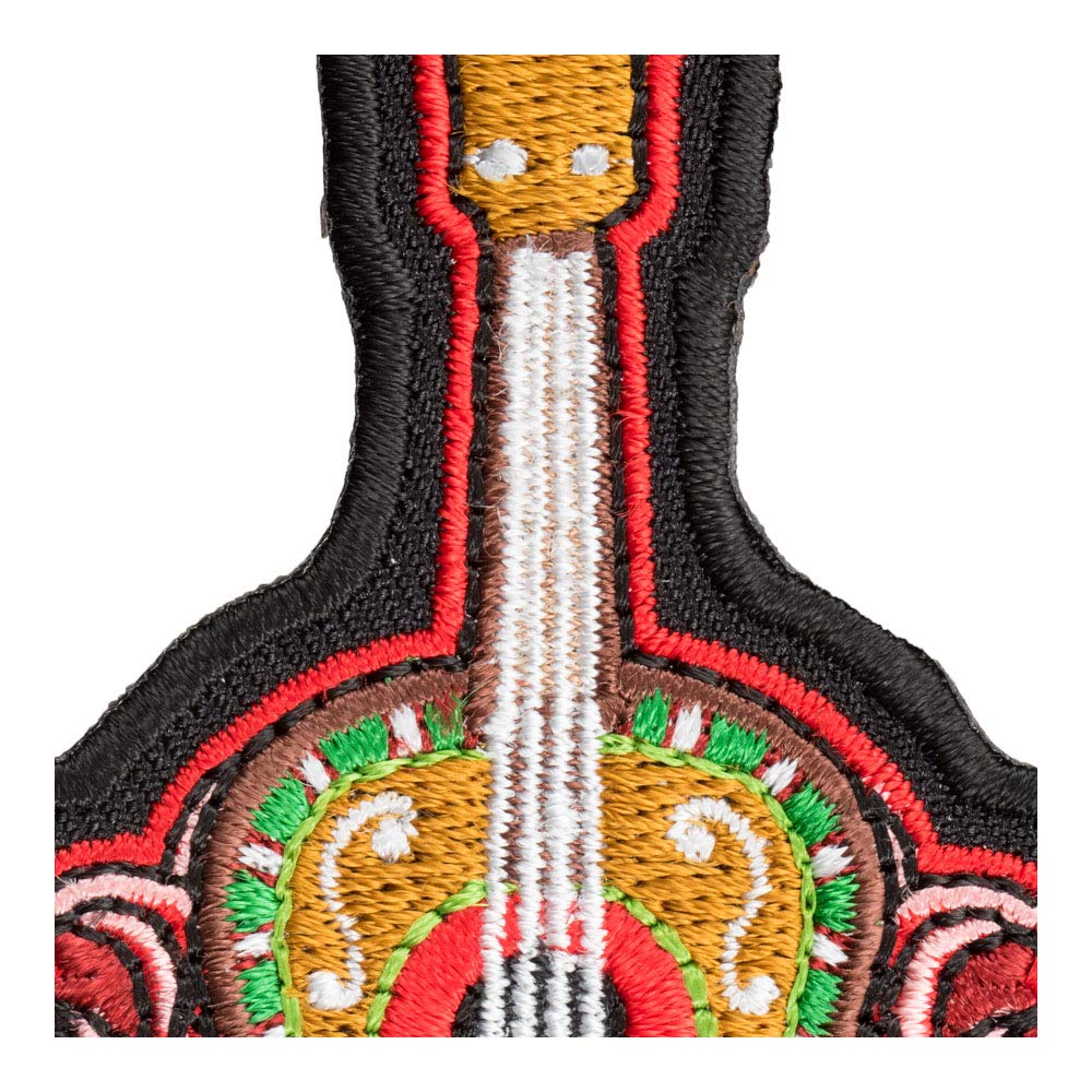PatchStop Embroidered Guitar Rose Brown Red Iron On Sew On Patches - 3x3 Inch Small DIY Decorative Music Patches for Clothing, Jeans, Jackets & Bags - Perfect for Band Merch, Music Lovers & DIY Fashion Projects