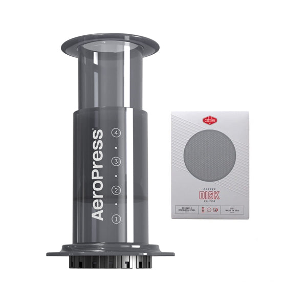 AeroPress Coffee Maker with Able Standard Disk - Portable Espresso & Coffee Brewing Kit for Travel, Camping & Home Use