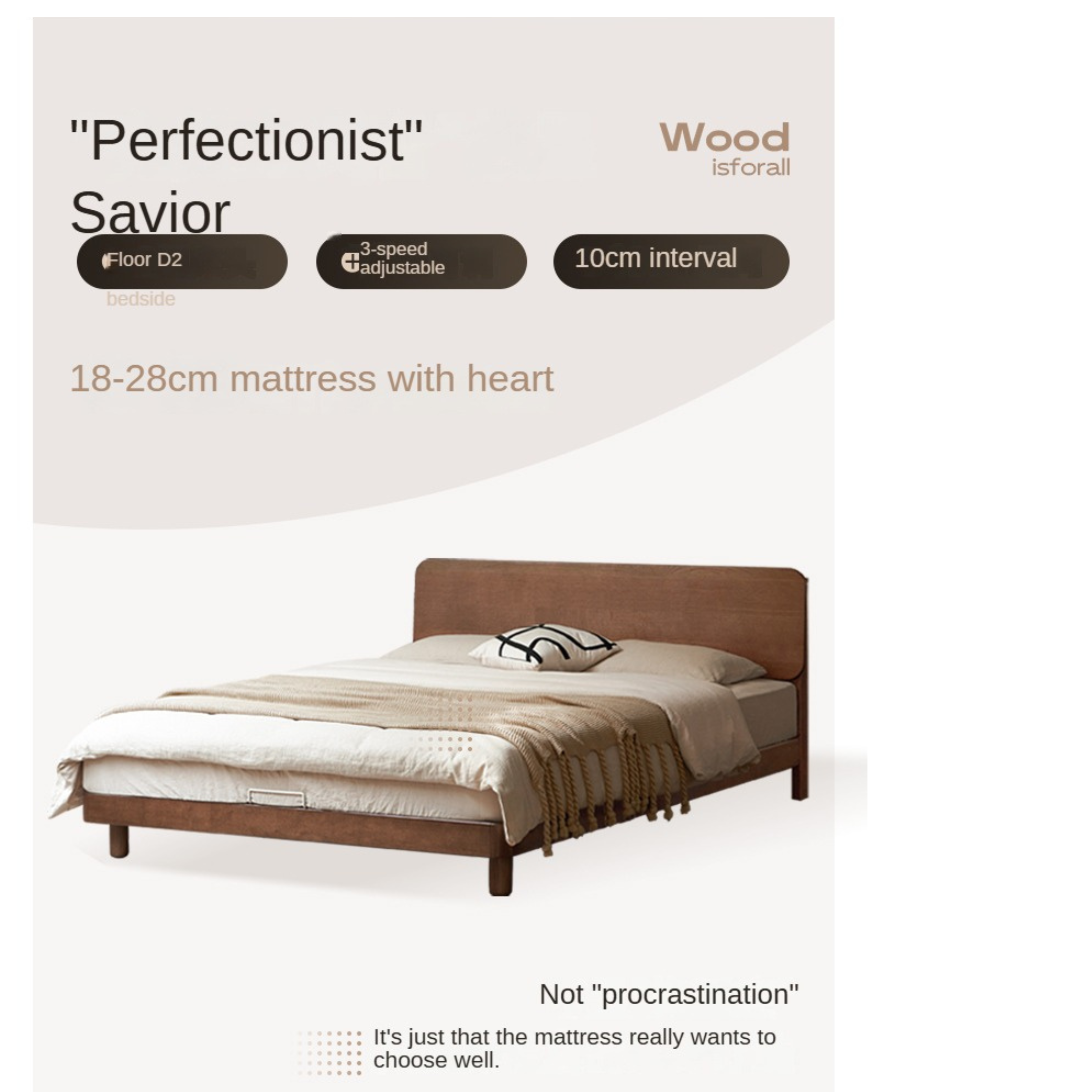 Solid Oak Wood Nordic Modern Bed - Minimalist Scandinavian Style Bedroom Furniture for Home Decor & Cozy Sleeping