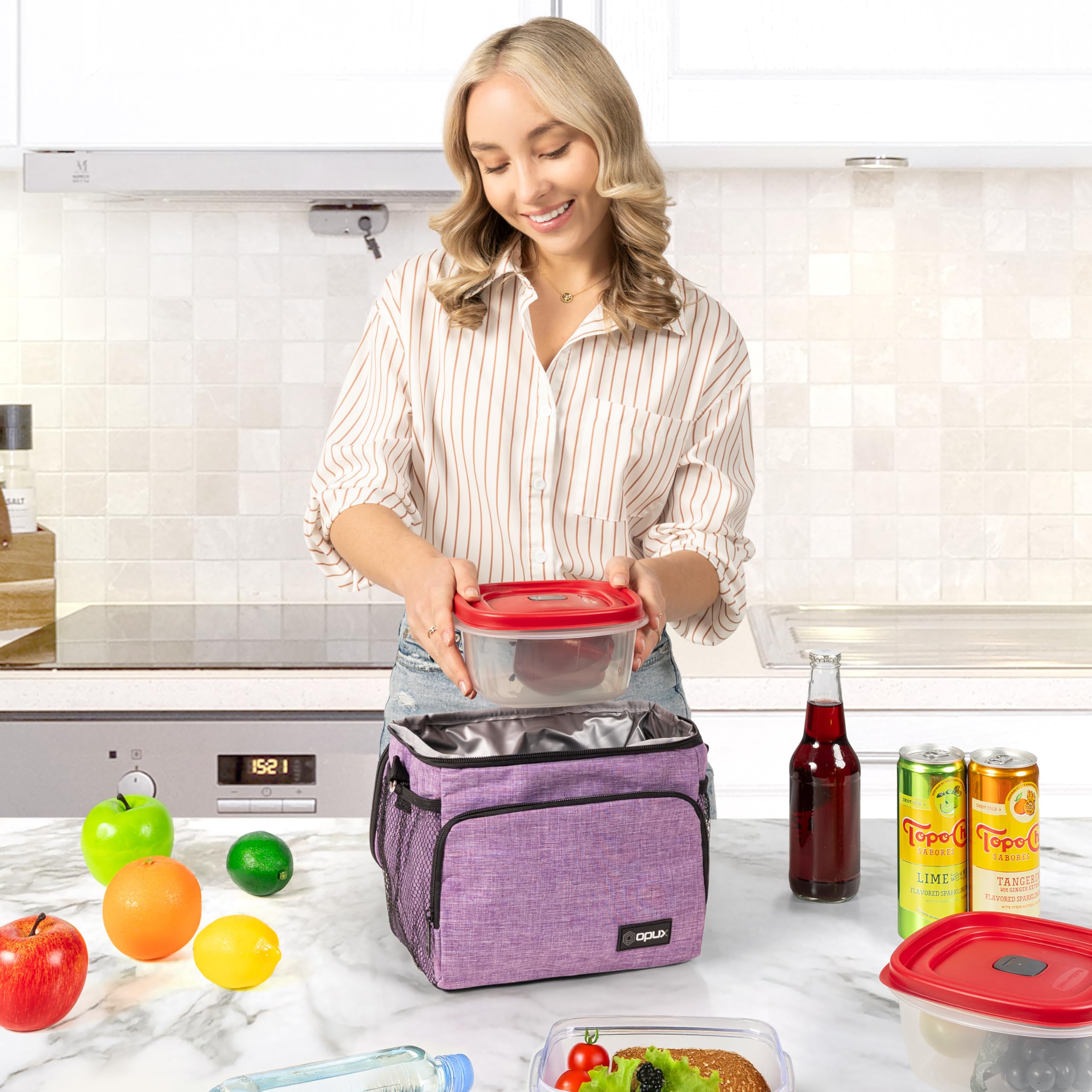 Insulated Lunch Bag for Men & Women - Leakproof Soft Lunch Box for Office, Work, School & Picnic - Shoulder Strap Cooler Bag for Kids, Adults, Boys & Girls - Medium Lunch Tote in Heather Purple - Perfect for Meal Prep, Daily Commute & Outdoor Activities