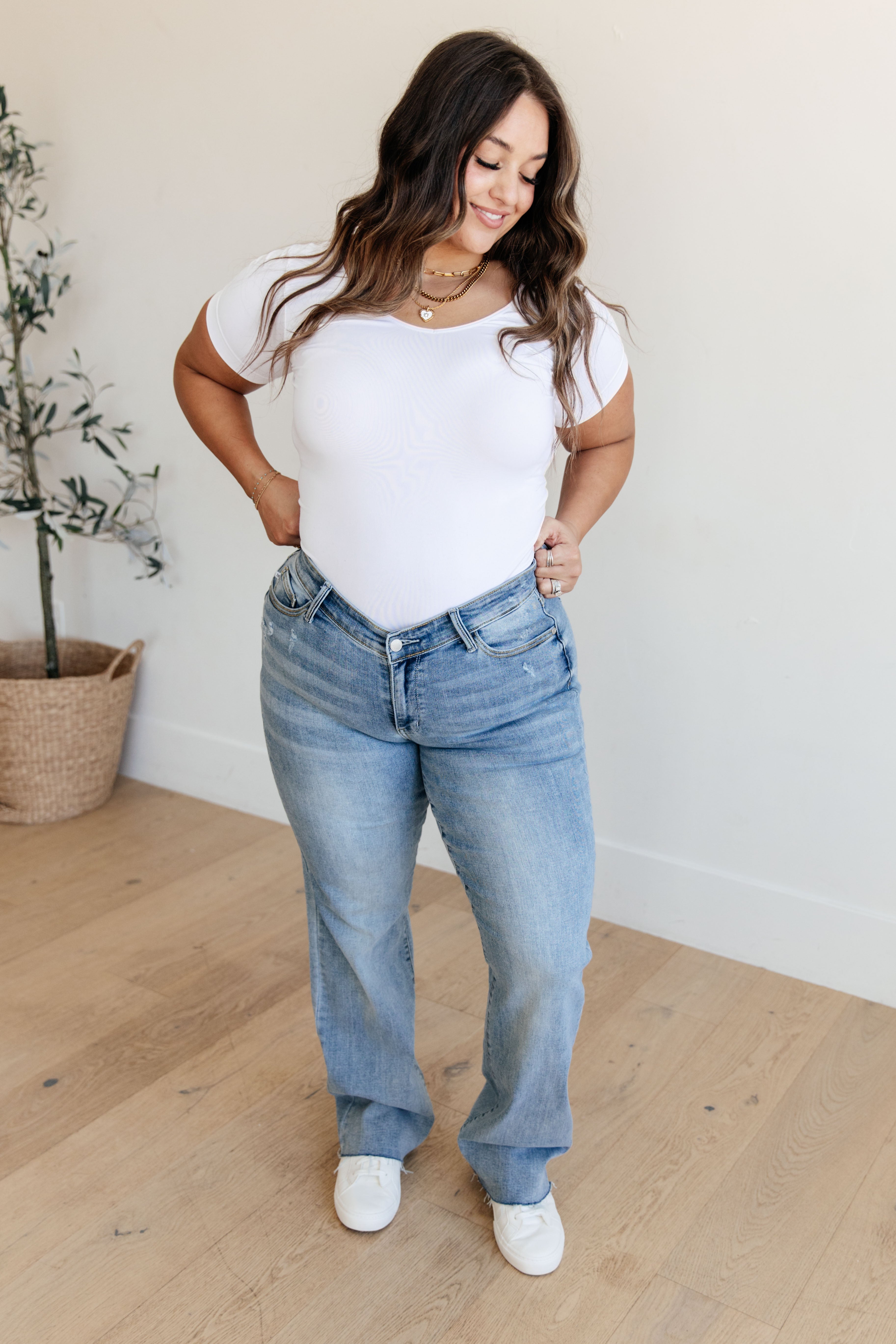 Mildred High Rise V Front Waistband Straight Leg Jeans for Women | Comfortable Stretch Denim Pants | Perfect for Casual Wear, Office & Date Night