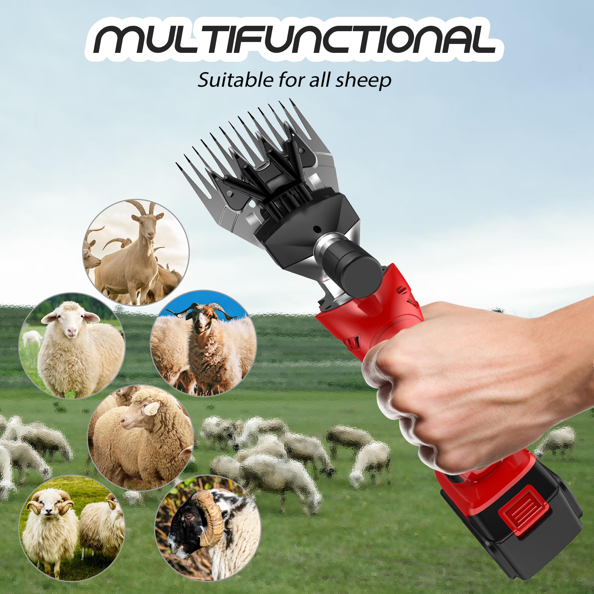 300W Cordless Rechargeable Electric Sheep Shears - Professional Animal Hair Clippers for Sheep, Goats, Cattle & Livestock Grooming - Includes 2 Lithium Batteries - Perfect for Farm, Ranch & Pet Fur Trimming