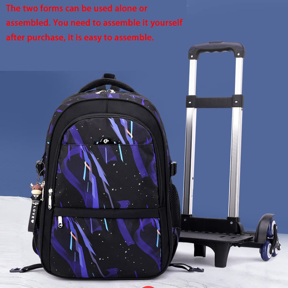Durable Oxford Cloth School Backpack for Boys - 6-Wheel Travel Luggage Trolley Case with Cool Dinosaur Pattern (Blue) - Perfect for School, Vacation & Airplane Trips