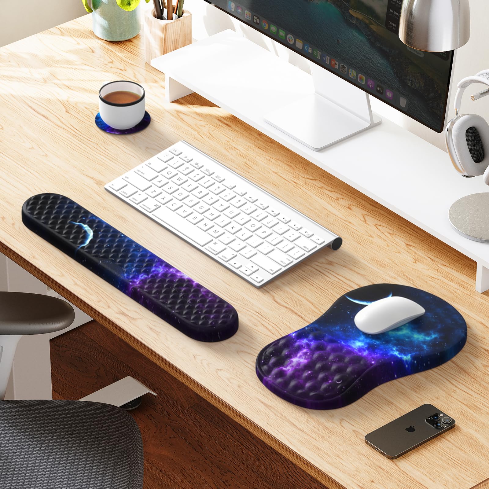 HAOCOO 3-Piece Ergonomic Keyboard and Mouse Pad Set with Wrist Support - Memory Foam Wrist Rest for Office, Gaming & Home Use - Relieves Carpal Tunnel & Wrist Pain - Perfect for Typing, Coding & Long Computer Sessions