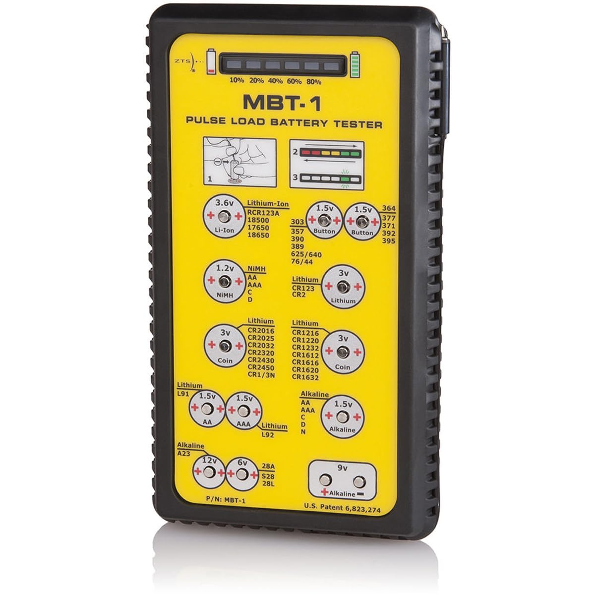 ZTS MBT-1 Multi-Battery Tester - Check AA AAA C D 9V Button Cell Batteries - Essential for Home, Office & Emergency Kits