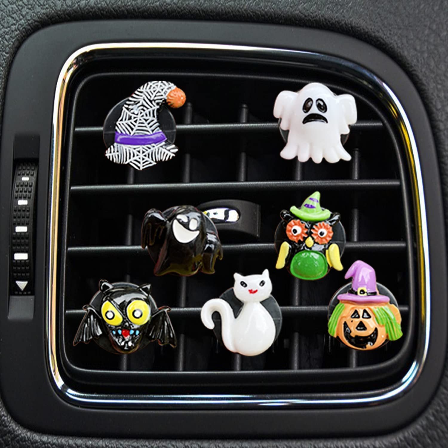 7Pcs Ghost Car Air Freshener Vent Clips - Cute Halloween Car Diffuser with Adjustable Aroma Intensity - Perfect Car Interior Accessories for Women & Men - Ideal for Daily Commute, Road Trips and Office Cars