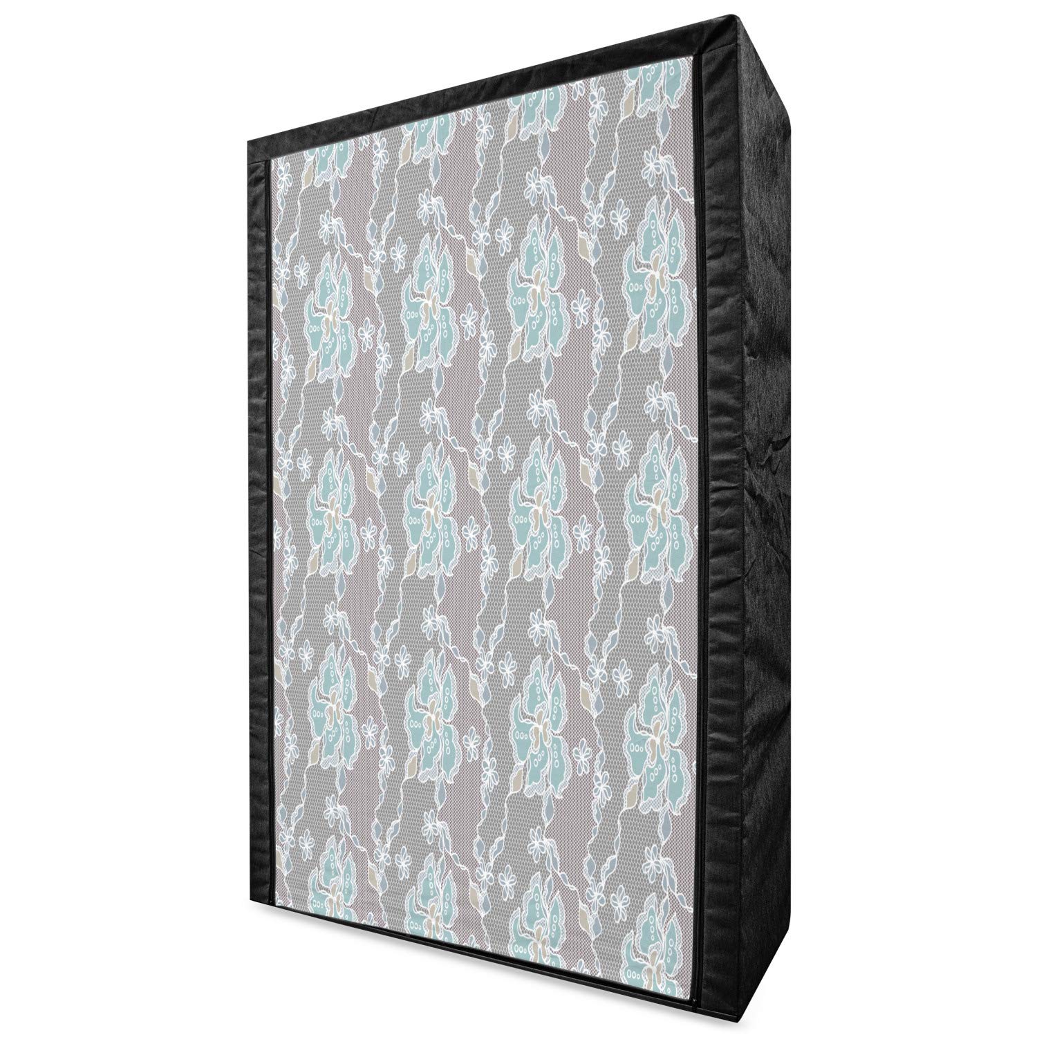 Ambesonne Floral Portable Fabric Wardrobe Closet Organizer with Shelves - 42.5 Inch Vintage Victorian Inspired Abstract Lace Design in Soft Grey Seafoam Tan | Perfect for Bedroom, Closet, Dorm & Apartment Storage Organization