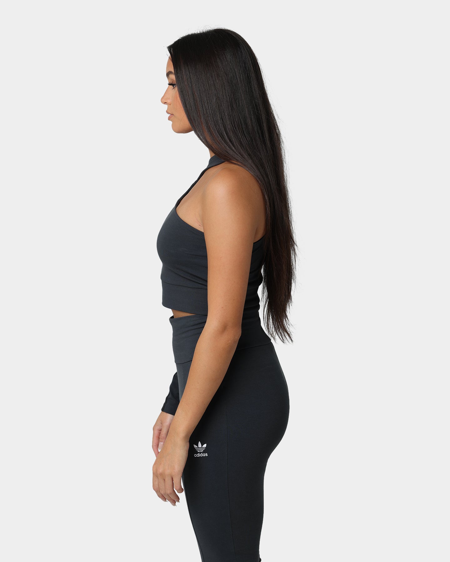 Adidas Women's Cropped Cut Out Workout Top in Carbon - Perfect for Gym, Yoga & Running