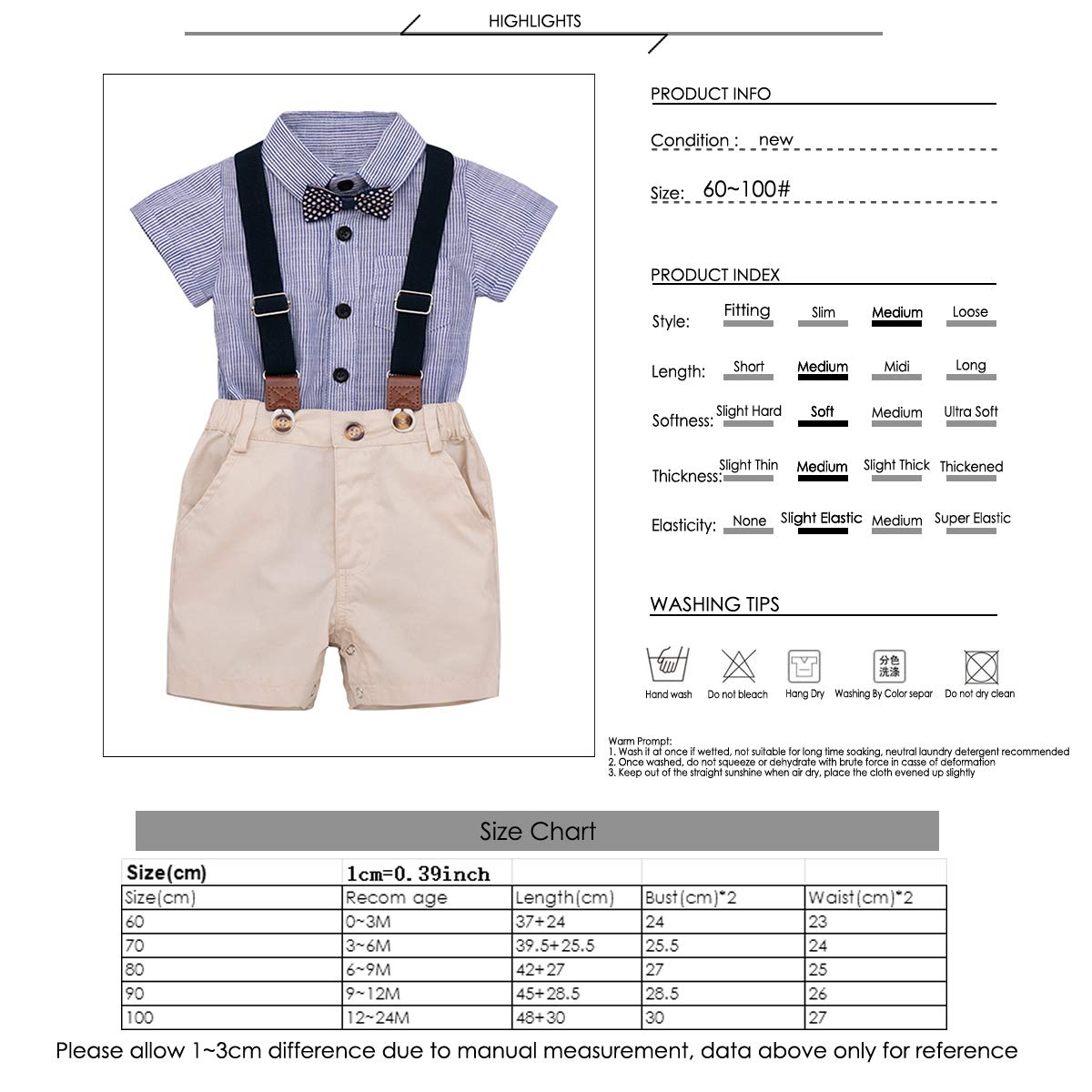 SOONHUA Baby Boy Outfits - Gentleman Suit Set with Short Sleeve Romper, Suspenders & Bow Tie | Newborn Formal Wear for Photoshoots, Parties & Special Occasions