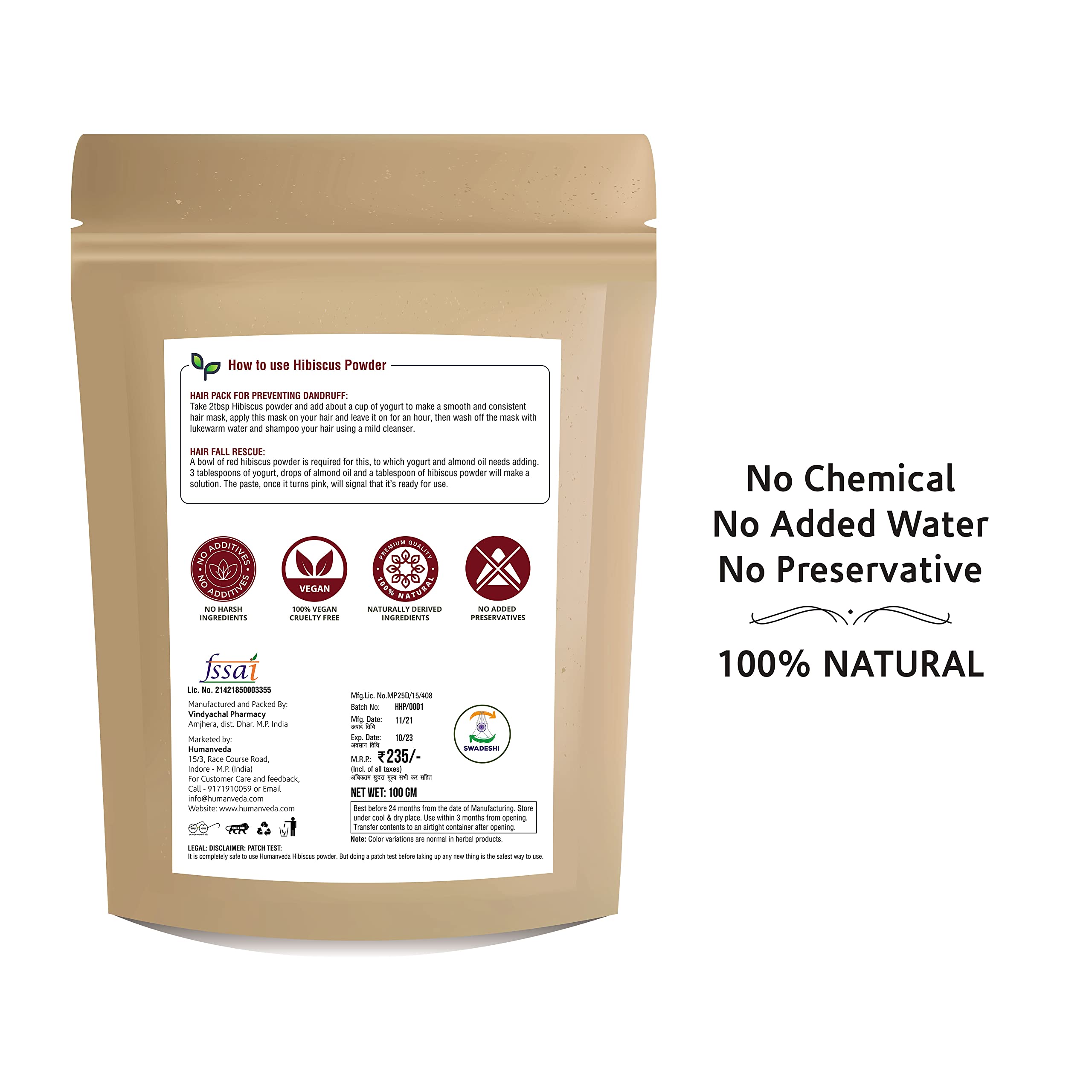 Humanveda Hibiscus Powder | 100% Pure Natural Rosa-Sinensis | For Hair Oil, Face Mask & Herbal Tea (100g x 3 Pack) | DIY Beauty & Wellness Recipes