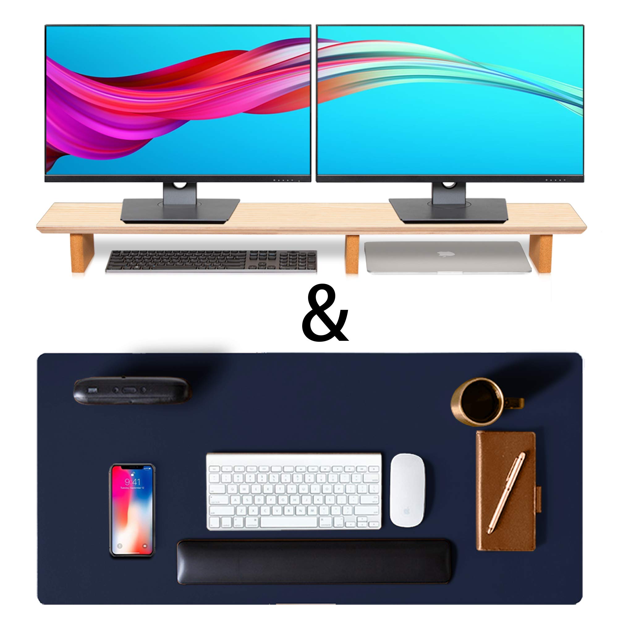 Premium Leather Desk Pad & Monitor Stand - Ergonomic Office Accessory for Laptop, Keyboard & Workspace Organization - Perfect for Home Office, Gaming & Study Setup