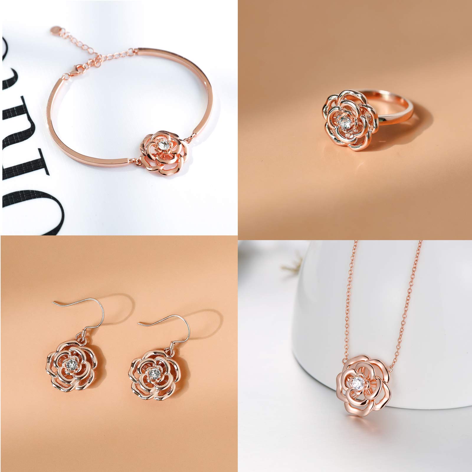 Elegant AOBOCO Sterling Silver Heart Rose Flower Necklace with Austrian Crystals - Perfect Anniversary & Birthday Gift for Women | Romantic Jewelry for Date Nights & Special Occasions