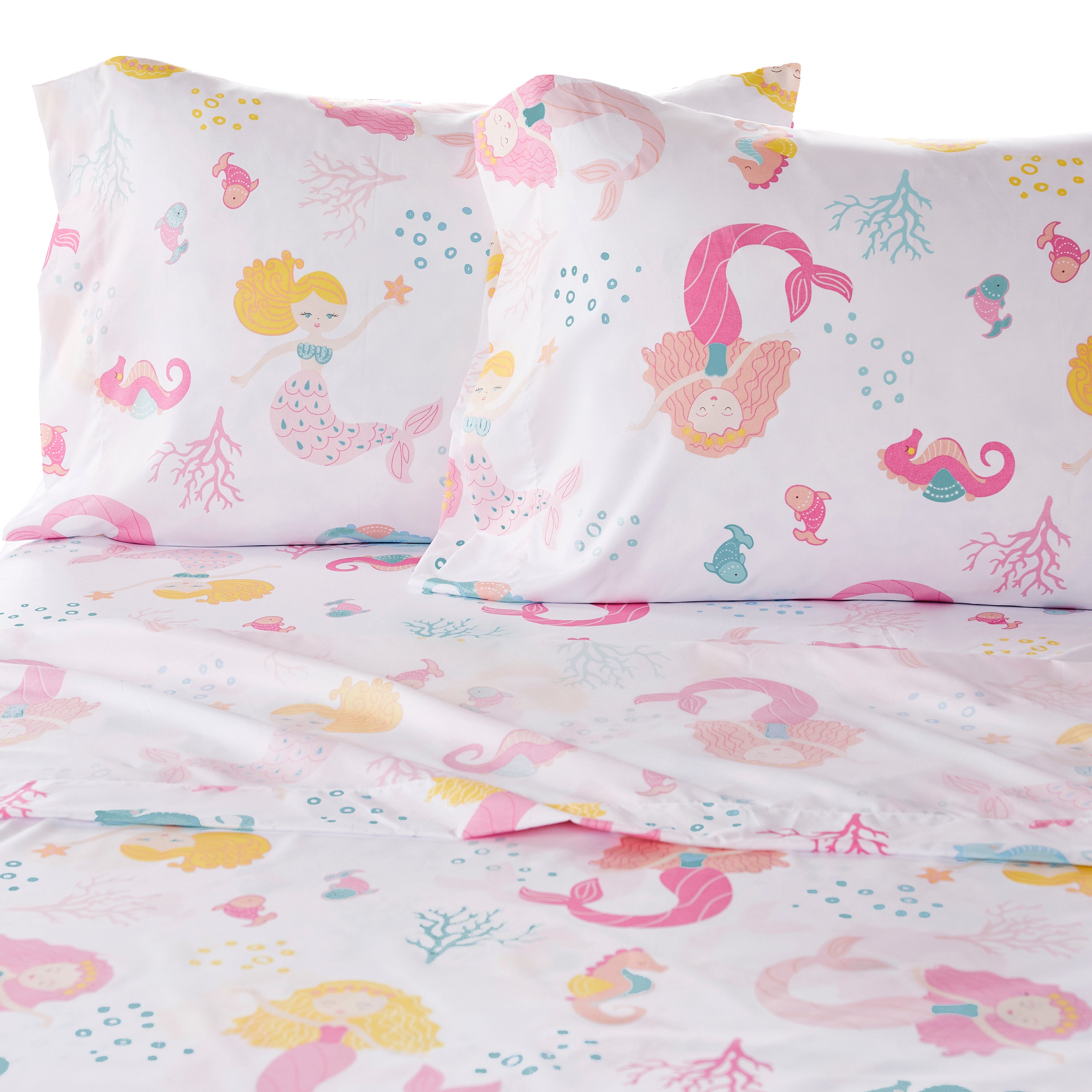 Luxury Mermaid Print Bed Sheet Set - Soft & Breathable Queen Size 4-Piece Bedding for Girls & Teens - Perfect for Kids' Rooms, Dorm Decor & Themed Bedrooms