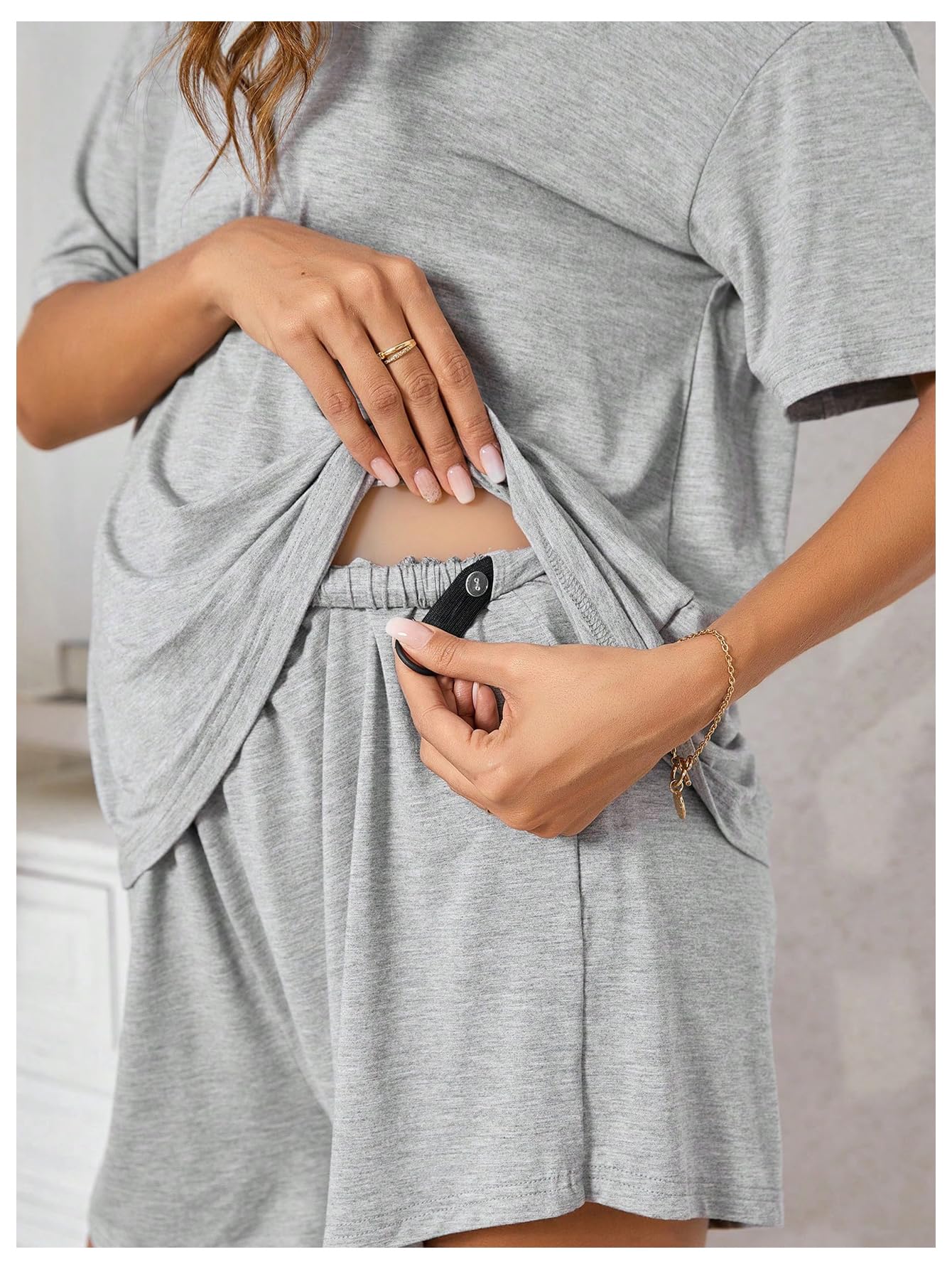 Verdusa Women's Maternity Pajama Set - 2 Piece Nursing Sleepwear with Drop Shoulder Top & Shorts | Soft Lounge Wear for Pregnancy & Breastfeeding Comfort