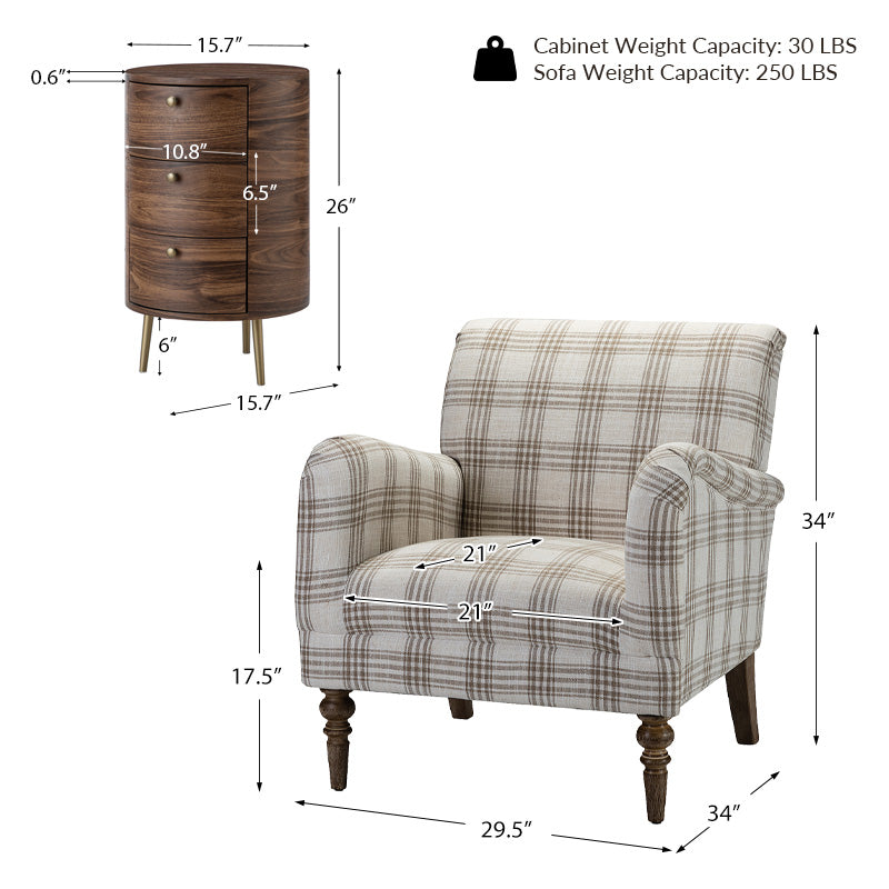 Sadie Upholstered Armchair with Side Table - 2 Piece Living Room Furniture Set for Small Spaces, Apartments & Cozy Reading Nooks