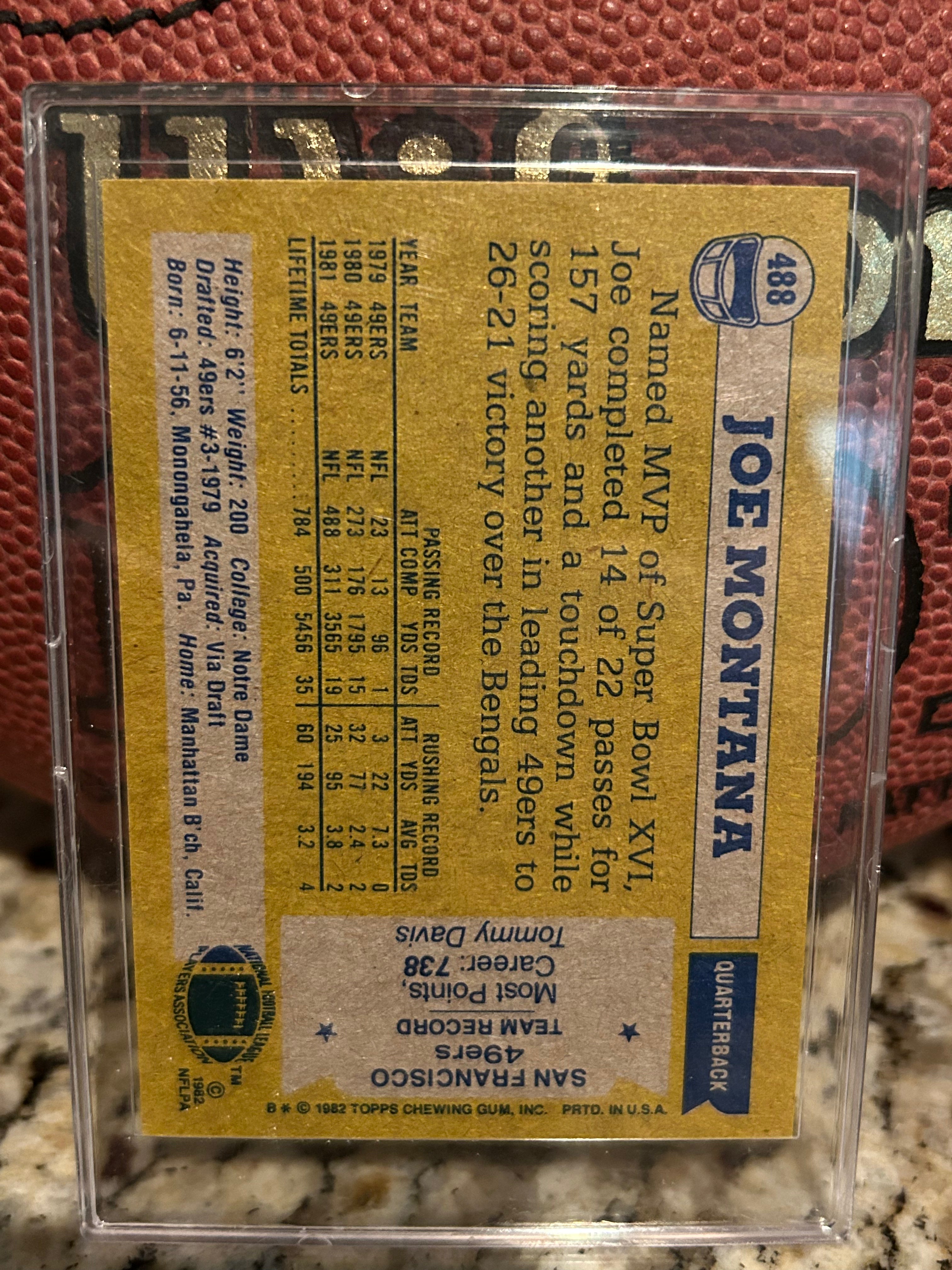JOE MONTANA 1982 TOPPS Football Card #488 Autographed - Rare Collectible for NFL Fans, Sports Memorabilia Enthusiasts & Investment - Perfect for Display, Gifts & Trading