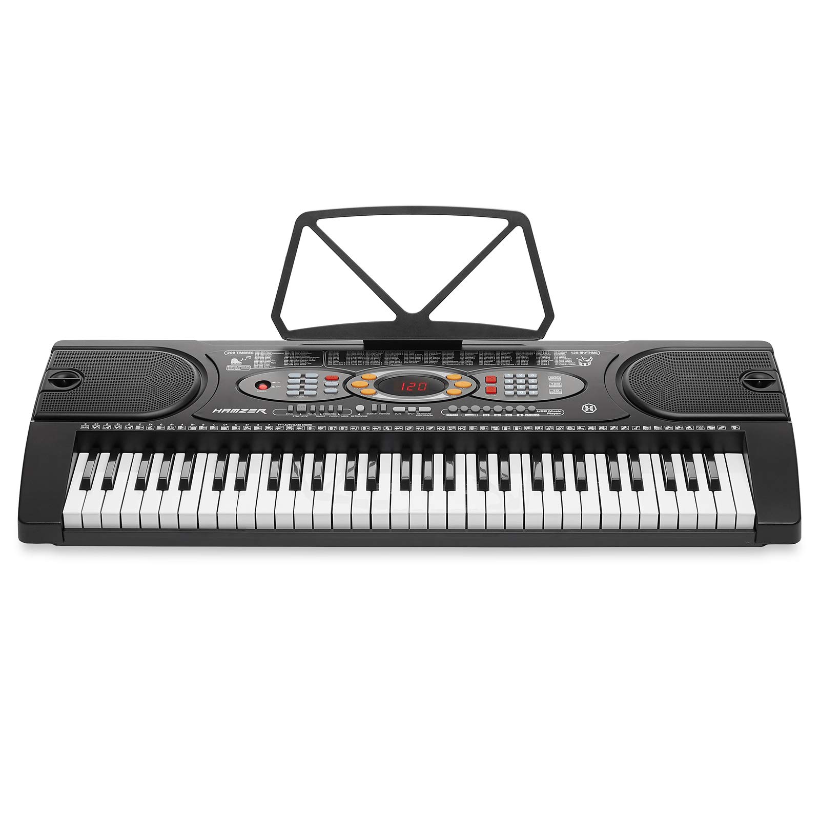 Hamzer 61-Key Electronic Keyboard Piano with Built-In Speakers, Stand, Microphone & USB Jack - Complete Beginner Keyboard Set for Home Practice, Music Lessons & Live Performances