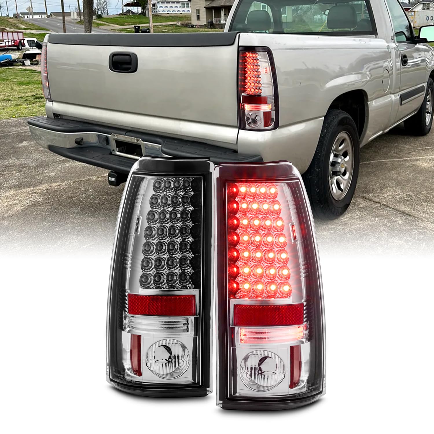 AKKON Clear LED Tail Lights Brake Lamps Pair for 2003-2006 Chevy Silverado & 2005-2007 Silverado Hybrid Pickup Truck - Left & Right Replacement - Enhance Safety & Style for Night Driving & Towing