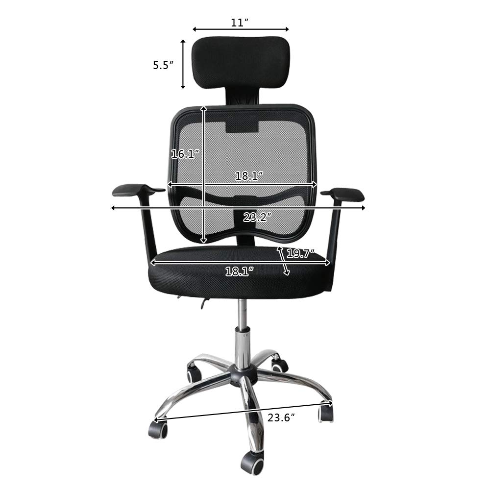 Ergonomic Office Chair with Adjustable Lumbar Support & Reclining Back - Black Mesh Desk Chair for Home & Work Comfort - Perfect for Long Hours Sitting, Gaming, and Remote Work