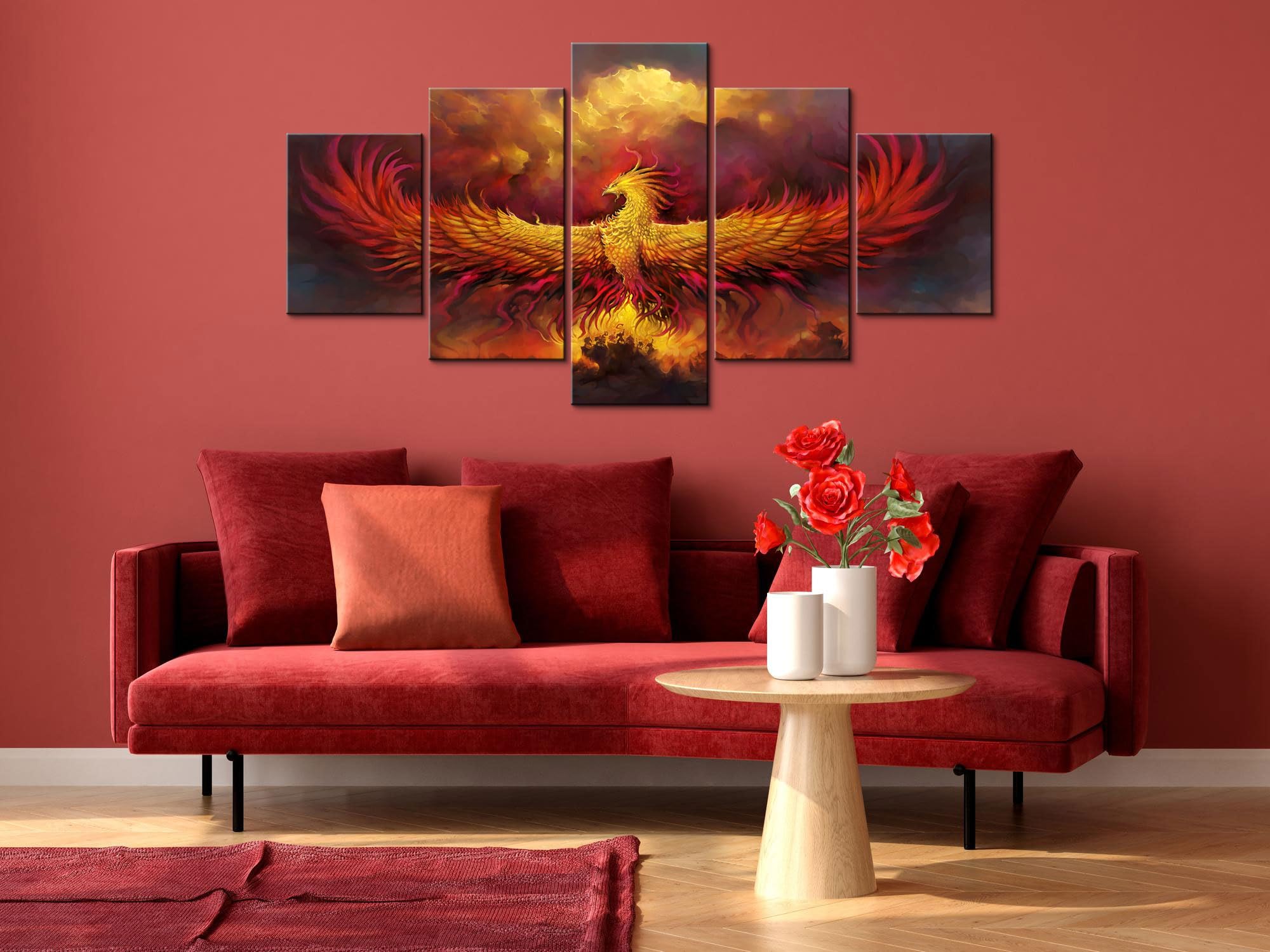 YOUHONG 5-Piece Large Phoenix Bird Wall Art Canvas - Stunning Animal Wall Decor for Living Room & Bedroom - Ready to Hang 70x40 Inches - Perfect for Home, Office & Gift Giving
