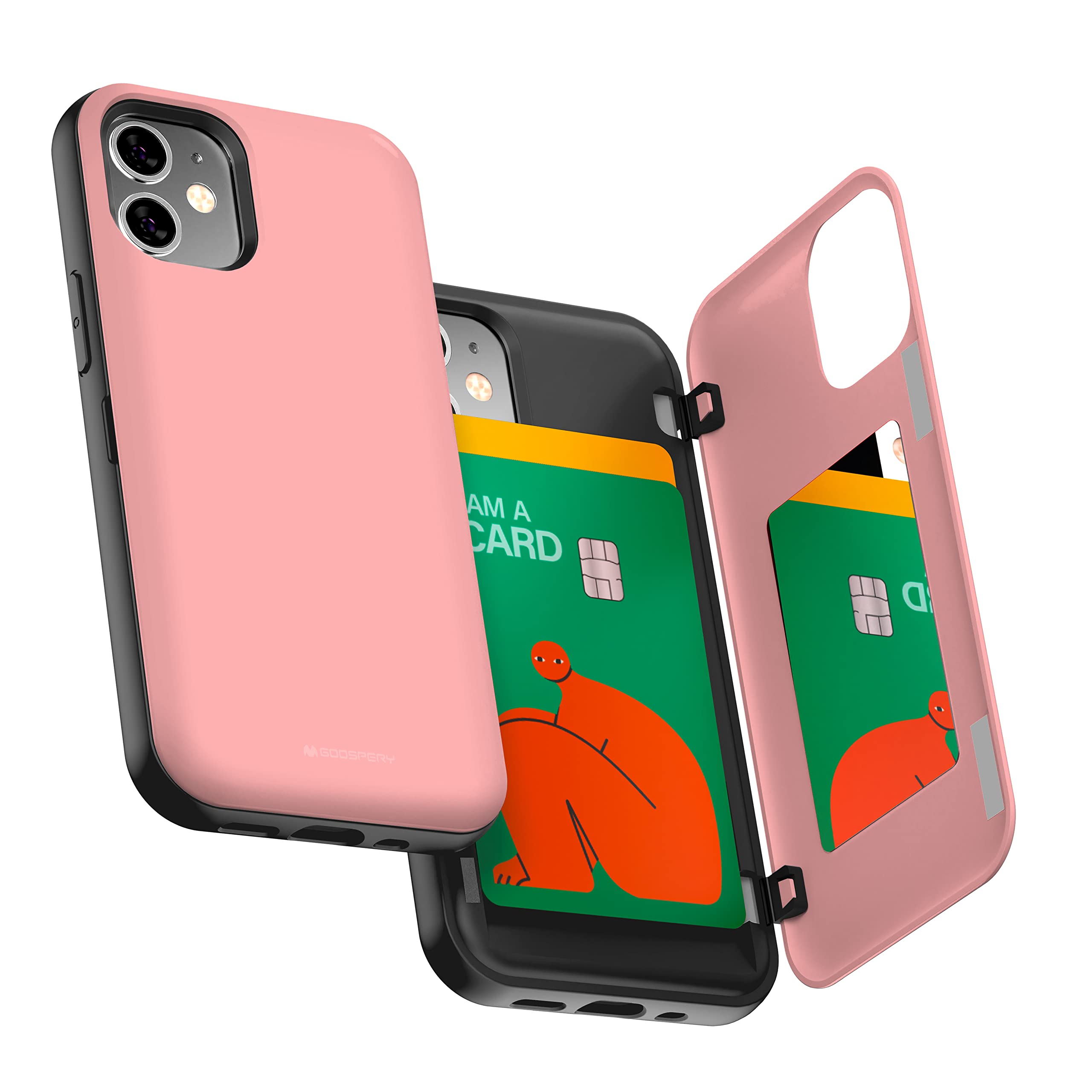 GOOSPERY iPhone 12 Mini Wallet Case with Card Holder - Slim Protective Dual Layer Bumper Phone Cover for Women & Men - Perfect for Travel, Shopping & Everyday Use (Pink)