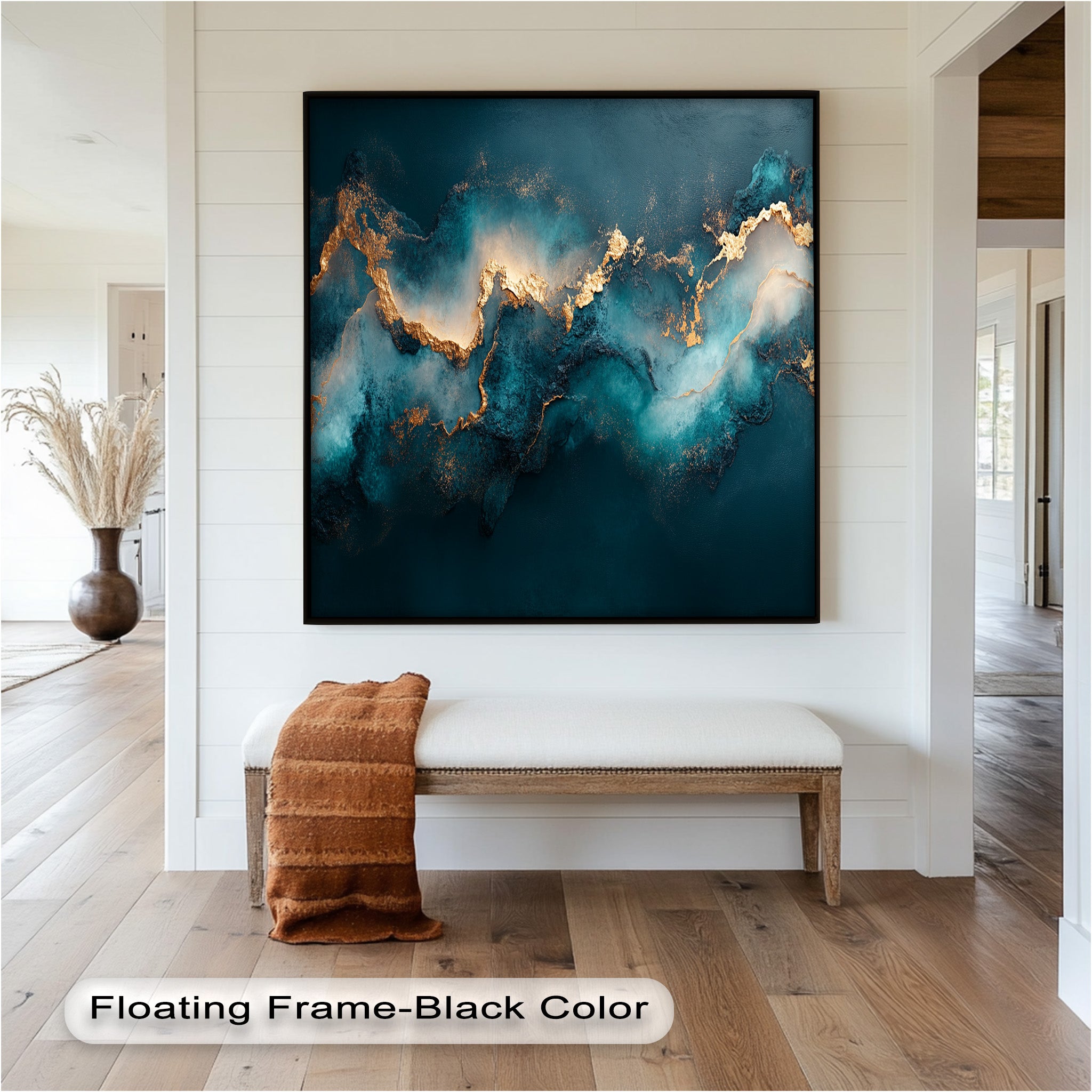 Abstract Blue and Gold Swirls Oil Painting - Modern Luxury Wall Art for Living Room, Bedroom & Office Decor