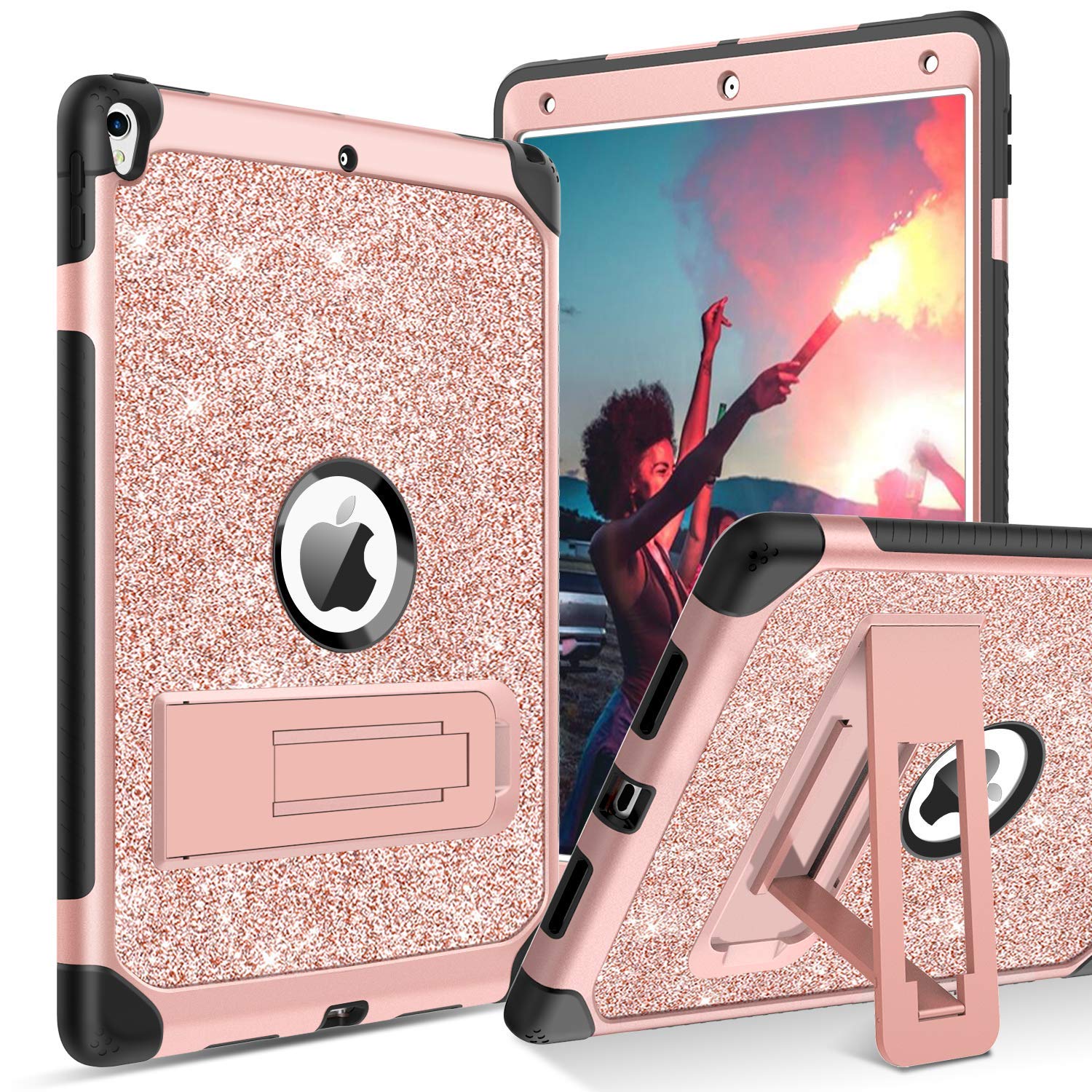 BENTOBEN iPad Air 3 (10.5 inch 2019) & iPad Pro 10.5 (2017) Case - Sparkly Glitter Rose Gold Protective Cover with Shockproof Hybrid Hard PC Back & TPU Bumper | 3-Layer Heavy Duty Design with Kickstand | Perfect for Kids, Travel, School & Everyday Use