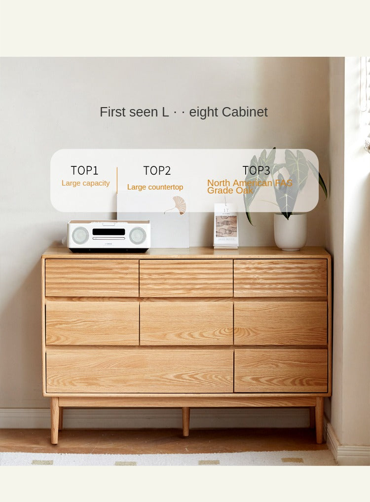 Solid Oak Wood 8-Drawer Storage Cabinet - Large Capacity for Bedroom, Living Room & Office Organization