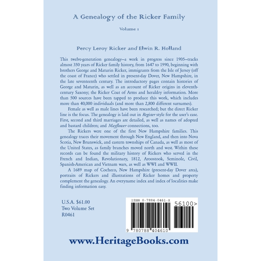 Ricker Family Genealogy - 2 Volume Set | Historical Family Records & Ancestry Research | Perfect for Genealogists & Family Historians