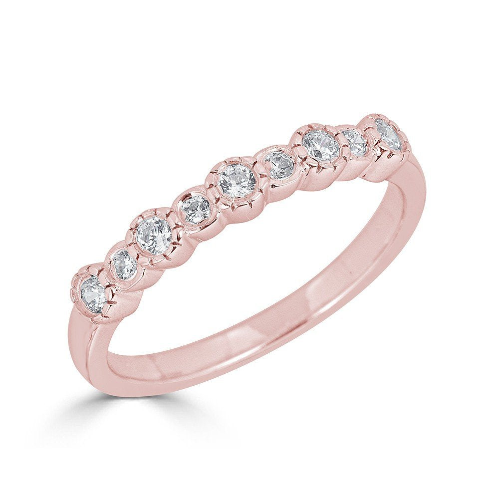 14KT Gold 1/5 CTW Diamond Alternating Bezel Set Band Ring for Women - Elegant Wedding, Engagement & Anniversary Jewelry Gift