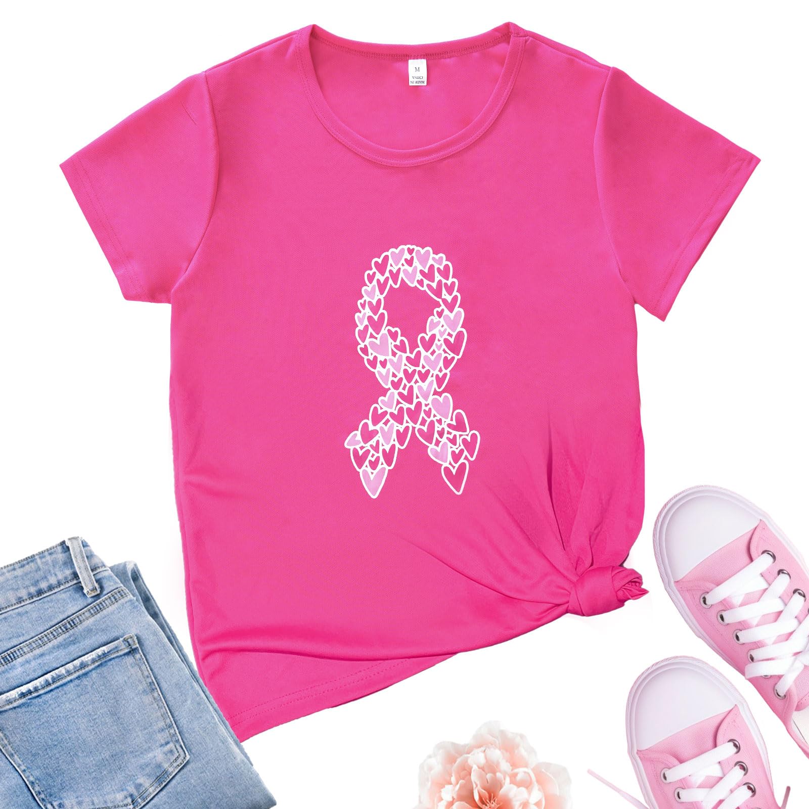 **Pink Ribbon Breast Cancer Awareness T-Shirts for Women - Support Squad & Survivor Shirts - Wear for Fundraisers, Walks & Awareness Events**