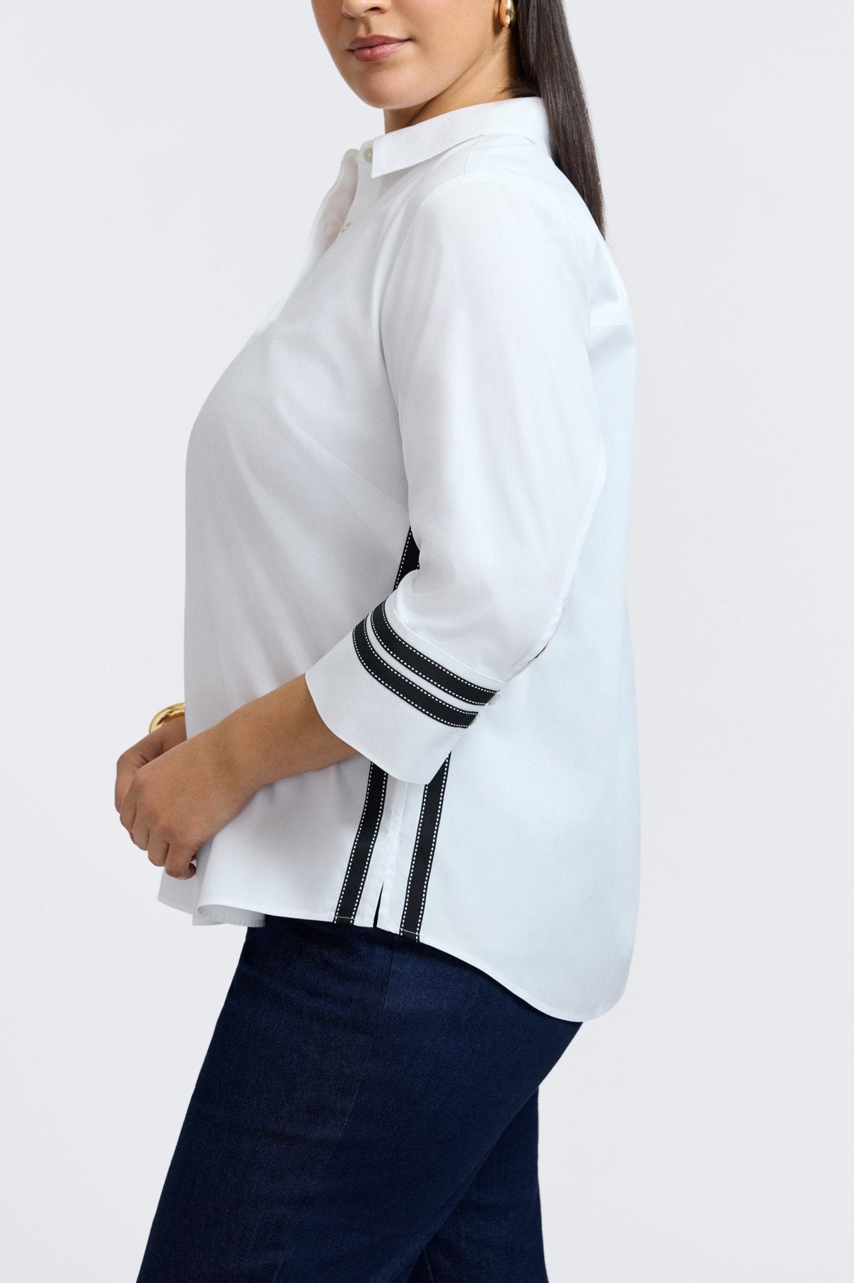 Brooke Plus No Iron Pinpoint 3/4 Sleeve Button Down Shirt for Women - Wrinkle-Free Office Wear & Business Casual Outfits