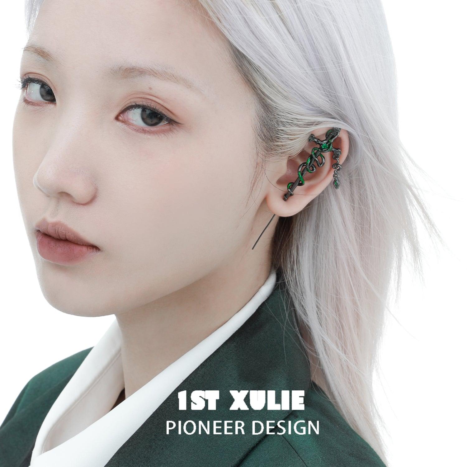 18k Black Gold Plated Slytherin House Needle Piercing Earrings for Women | Harry Potter Inspired Jewelry | Perfect for Cosplay, Gift Giving & Everyday Wear
