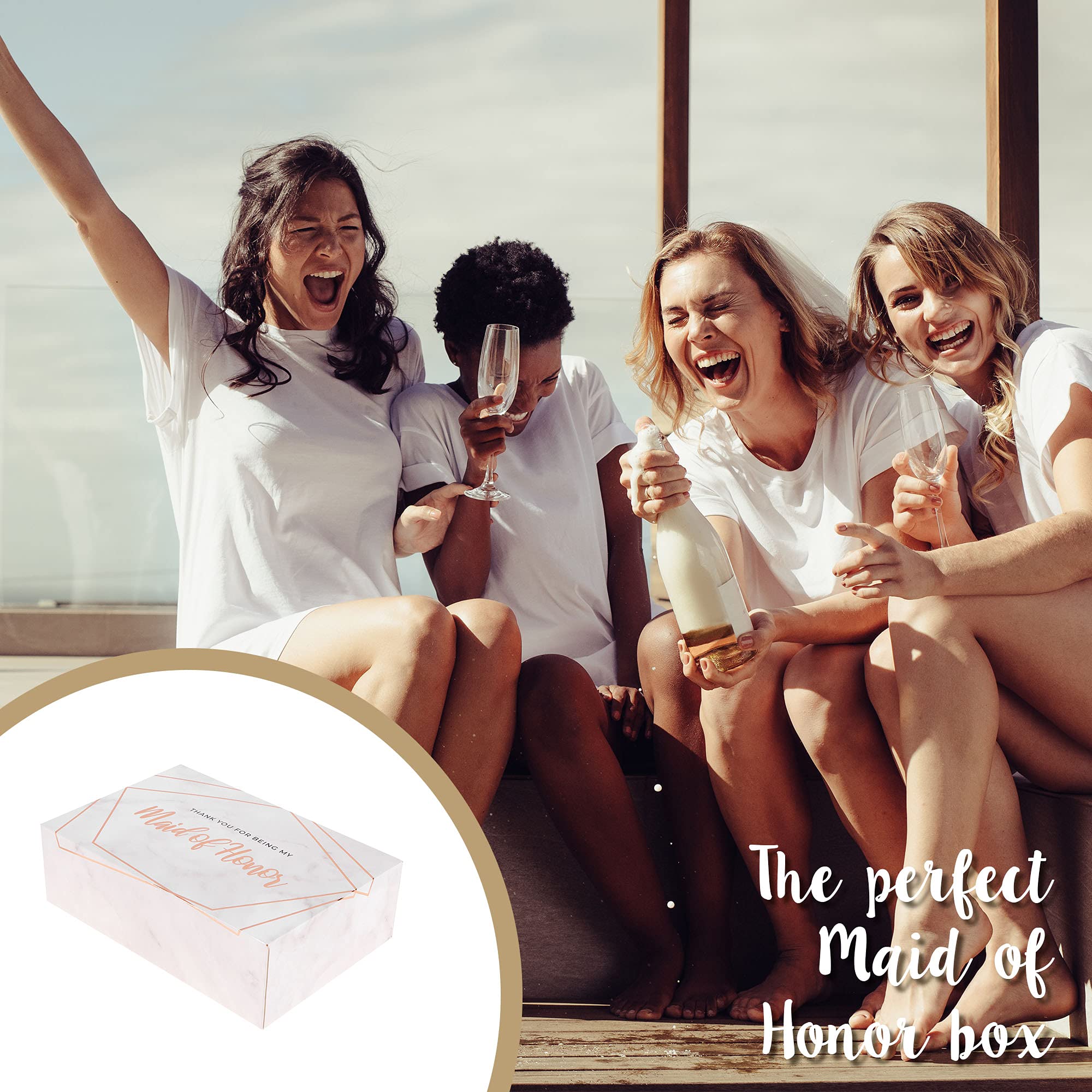 Elegant Maid of Honor Thank You Gift Box - Single Box with Marble Design & Gold Foil | Perfect Bridesmaid Appreciation Present for Wedding Party, Bachelorette & Bridal Shower