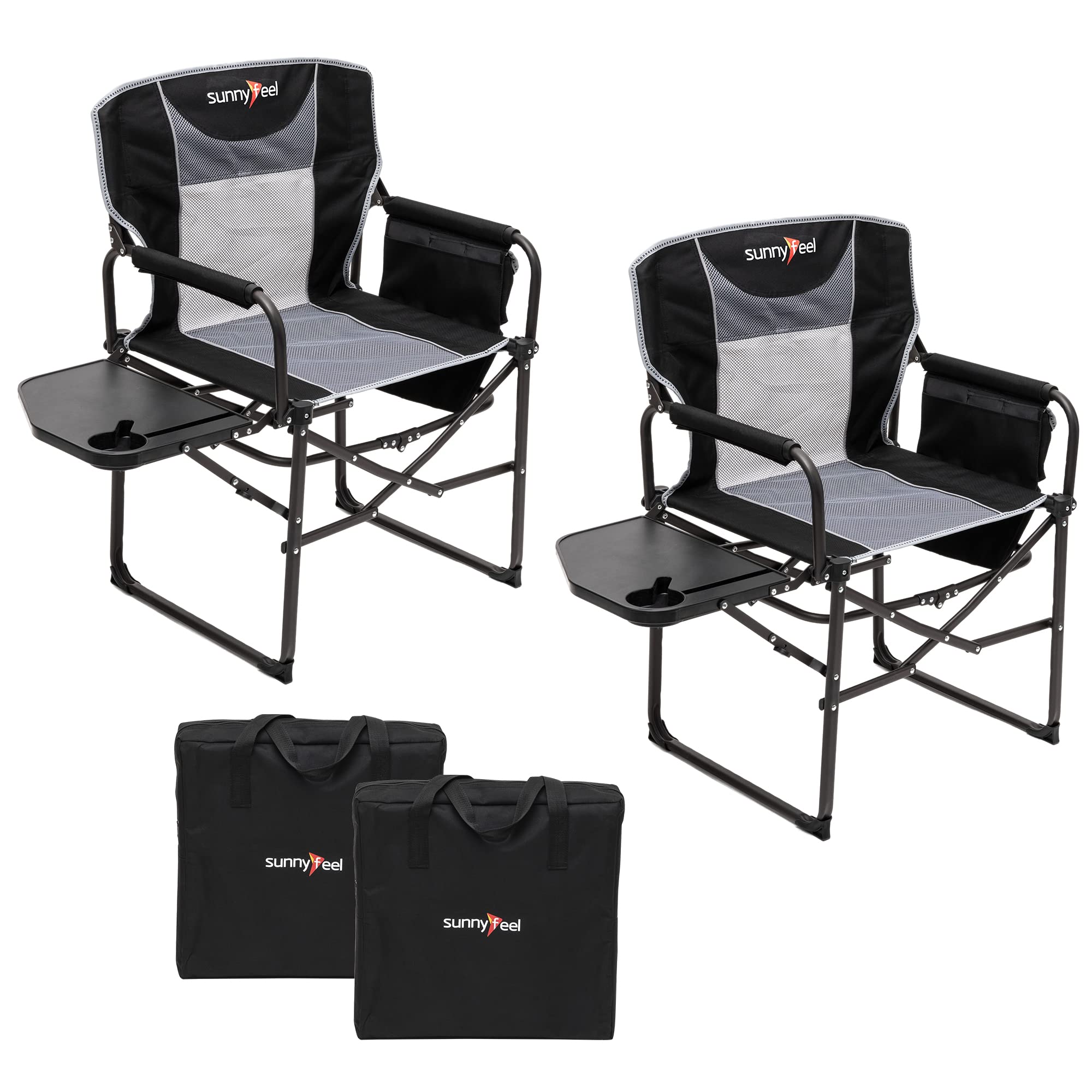 Heavy Duty Oversized Portable Folding Camping Chair with Side Table and Storage Pocket - SUNNYFEEL Directors Chair for Outdoor Activities, Beach, Fishing, Picnic, Concert, Lawn & Travel - Durable Foldable Camp Chair for Relaxing in Backyard, Campground or Tailgating