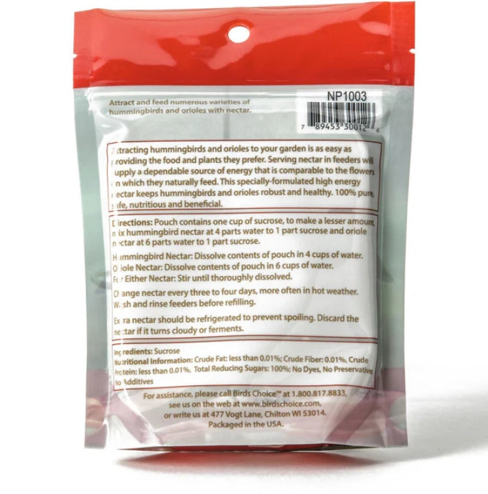 Hummingbird and Oriole Nectar - 8 oz Resealable Pouch for Bird Feeders | Natural Sugar Water for Wild Birds | Perfect for Outdoor Garden & Backyard Bird Watching