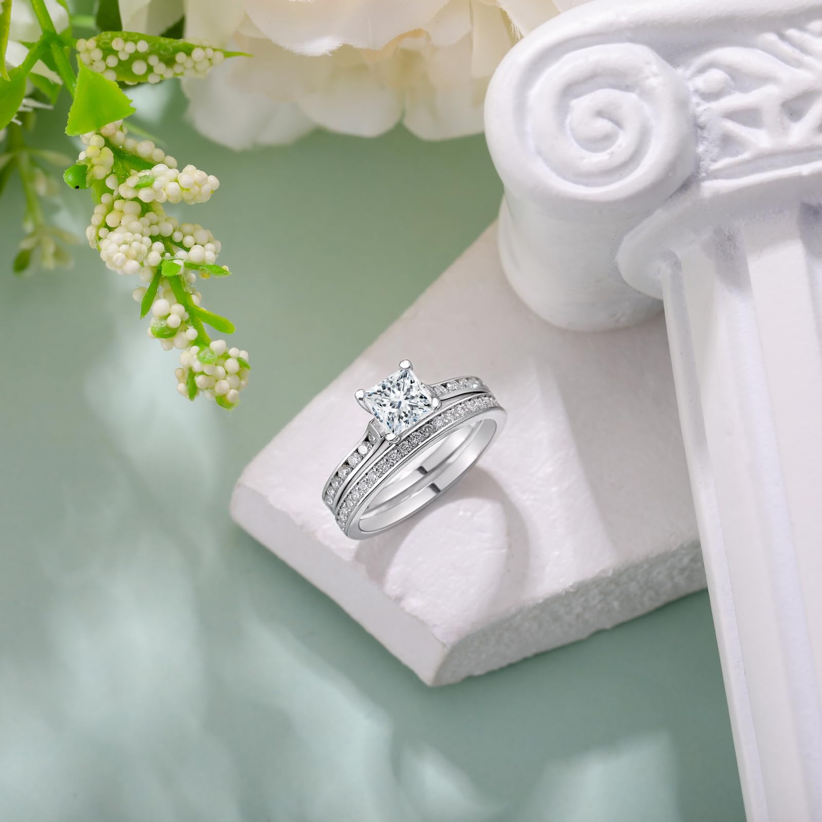 1.4 Carat (ctw) Princess Cut Moissanite Wedding Ring Set for Women - S925 Sterling Silver Bridal Set - Perfect for Wedding, Anniversary & Engagement - Elegant Jewelry Gift for Her