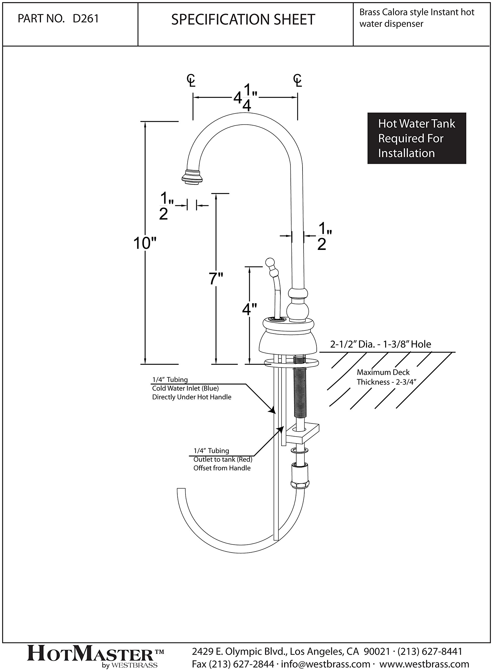Westbrass D261-NL-11 10-Inch Calorah Single Handle Hot Water Dispenser Faucet in Antique Copper Finish - Tank Sold Separately | Perfect for Kitchen Sink, Coffee & Tea Brewing, Instant Hot Water Dispensing