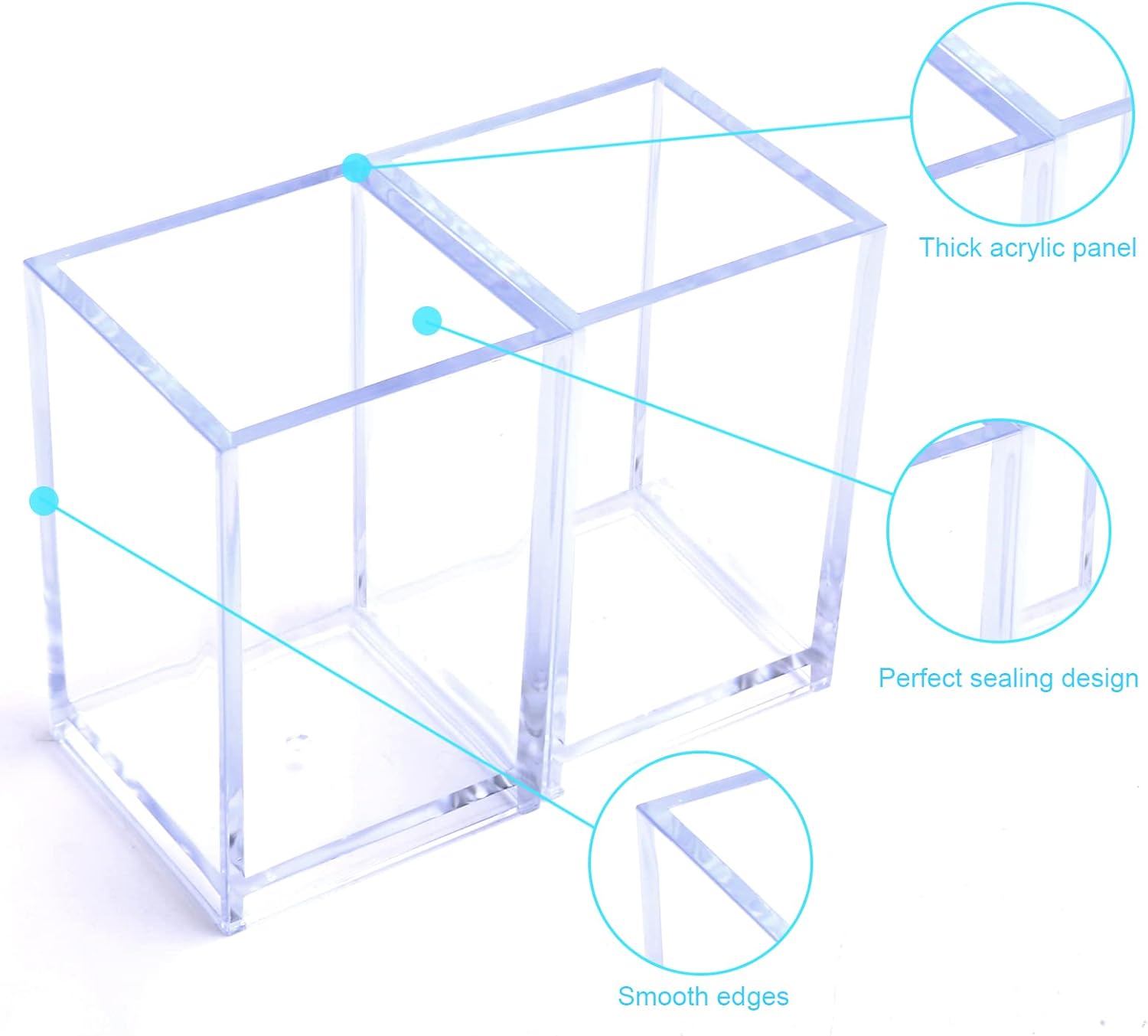 3-Pack Clear Acrylic Pen Holder & Makeup Brush Organizer - Desk Storage Cup for Pencils, Stationery, Office & School Supplies (Includes Cleaning Cloth) - Perfect for Home, Office & Classroom Organization