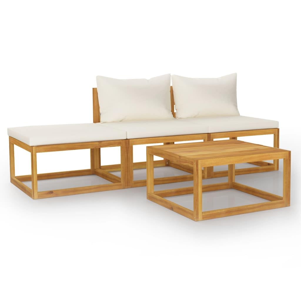 vidaXL 4-Piece Patio Lounge Set - Outdoor Garden Furniture with Sectional Sofa, Cushions & Coffee Table - Modern Acacia Wood Design for Backyard, Poolside & Terrace Relaxation