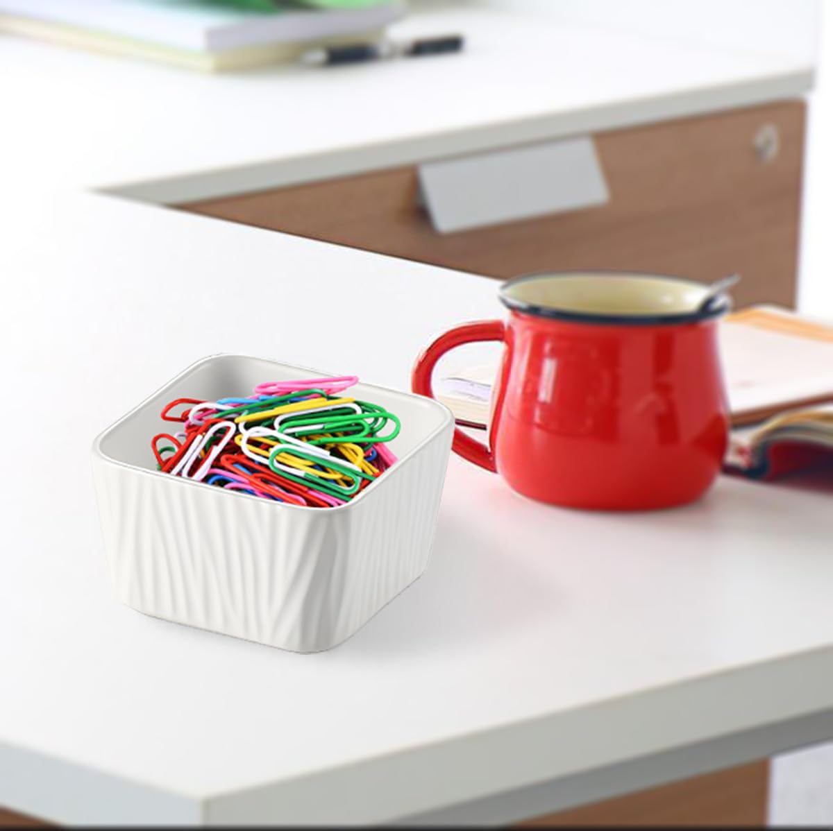 Cute White Paper Clip Holder for Desk - Bobby Pin & Hair Clip Organizer - Office & Home Desktop Dispenser for Binder Clips - Perfect for Office Organization & Craft Room Storage
